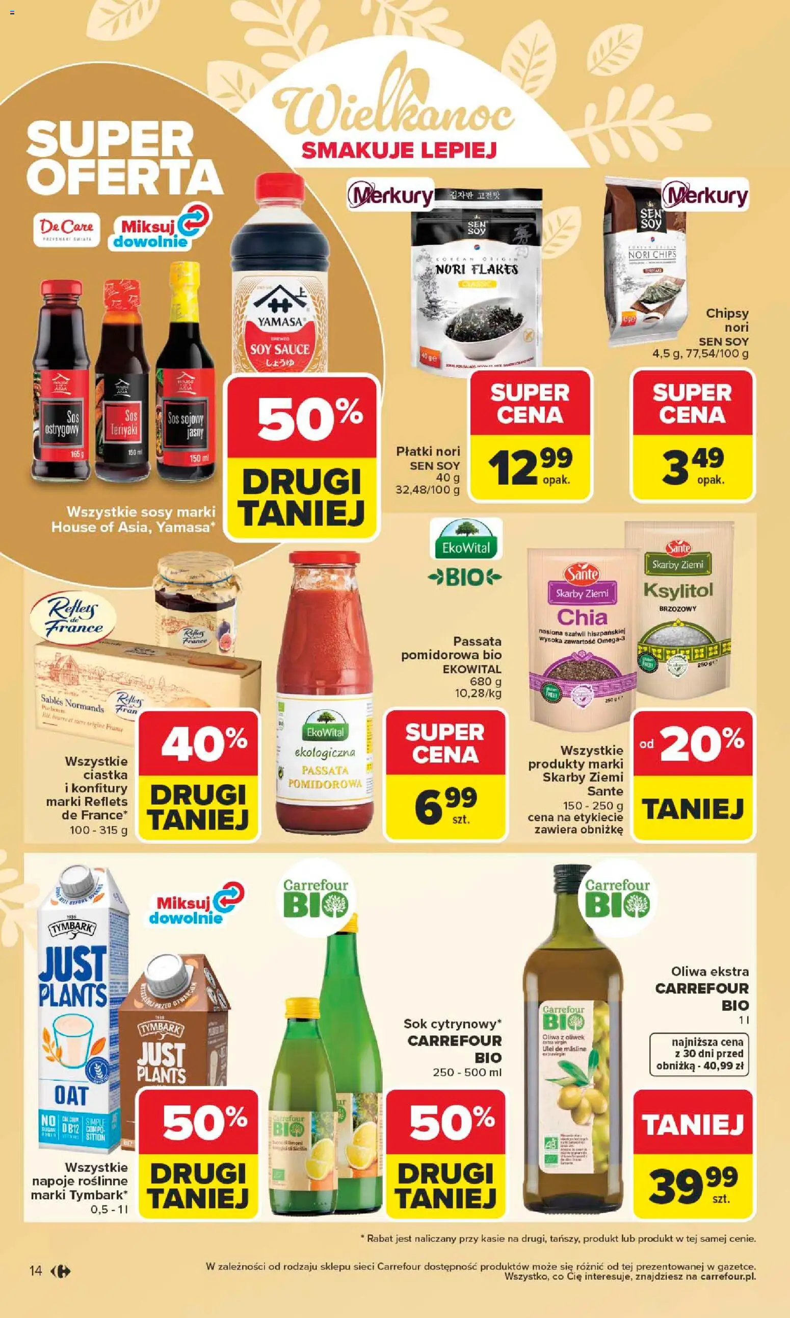 Carrefour gazetka - Wielkanoc smakuje lepiej od 16.03.2026 | Strona: 14 | Produkty: Chipsy, Nori, Oliwa z oliwek extra virgin, Ciastka