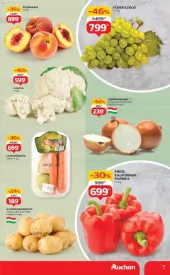 Auchan akciós ujság - amely érvényes a következő dátumtól: 14.08.2025 | Oldal: 7 | Termékek: Őszibarack, Karfiol, Burgonya, Kaliforniai paprika
