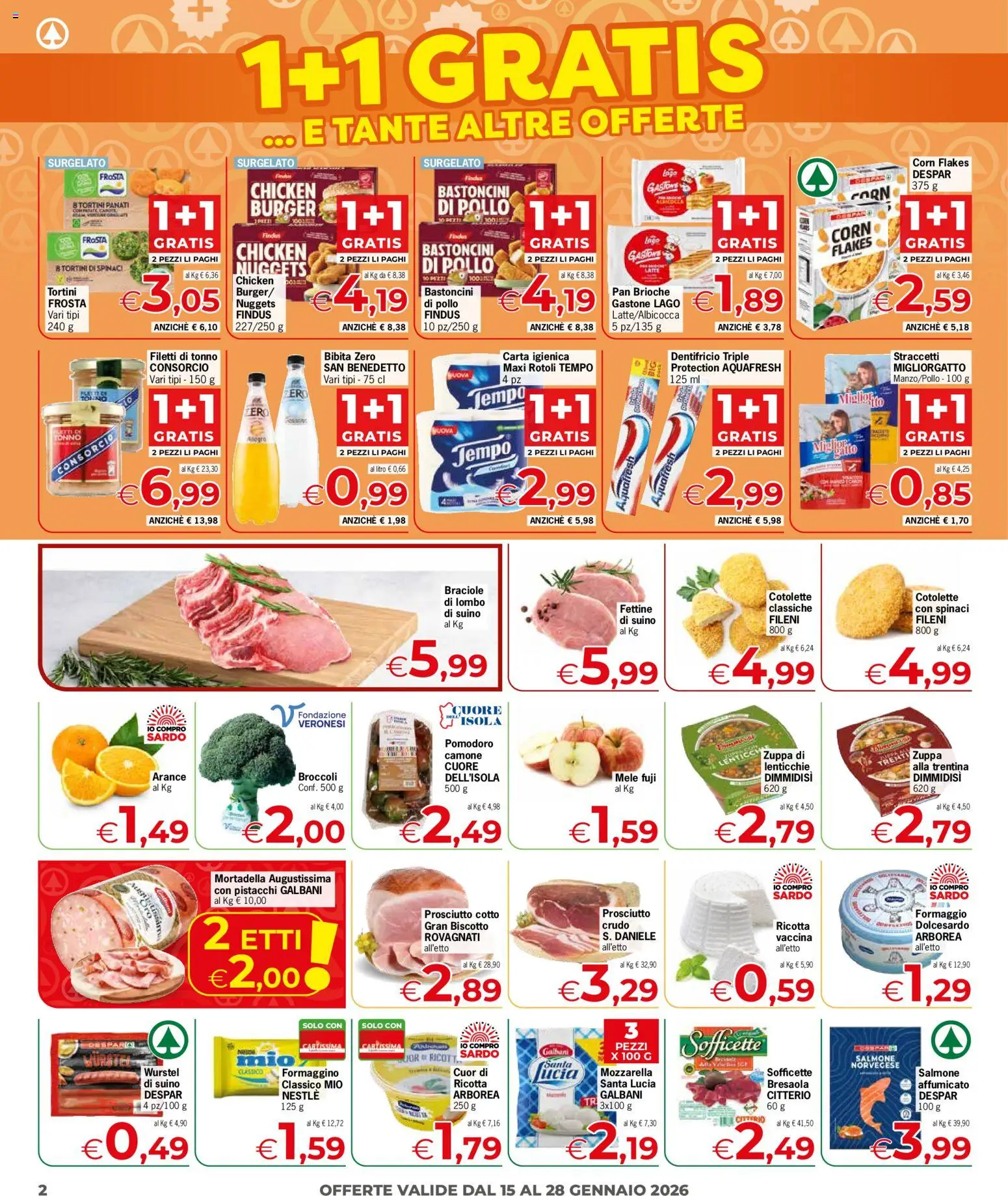 Volantino Despar del 15.01.2026 | Pagina: 2 | Prodotti: Lenticchie, Pomodoro, Wurstel, Bibita