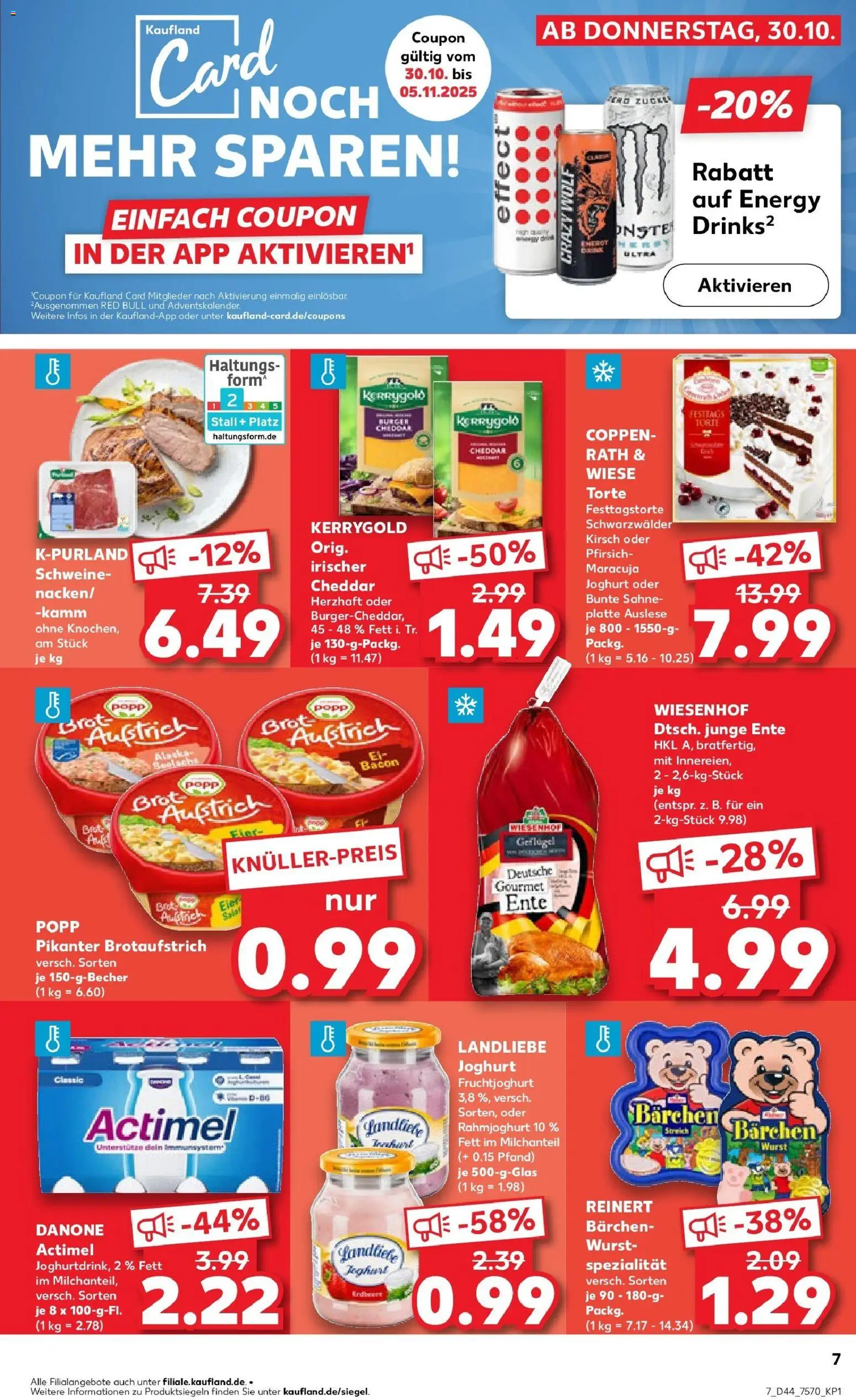 Kaufland prospekt Krefeld	 – gültig ab 30.10.2025 | Seite: 7 | Produkte: Actimel, Red bull, Sahne, Ente