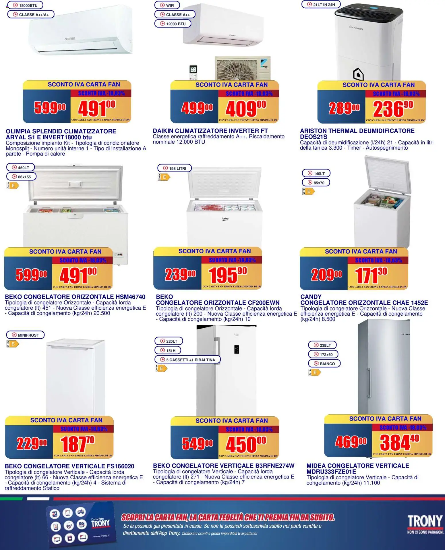 Volantino Trony del 02.04.2026 | Pagina: 5 | Prodotti: Climatizzatore, Deumidificatore, Tanica, Fan