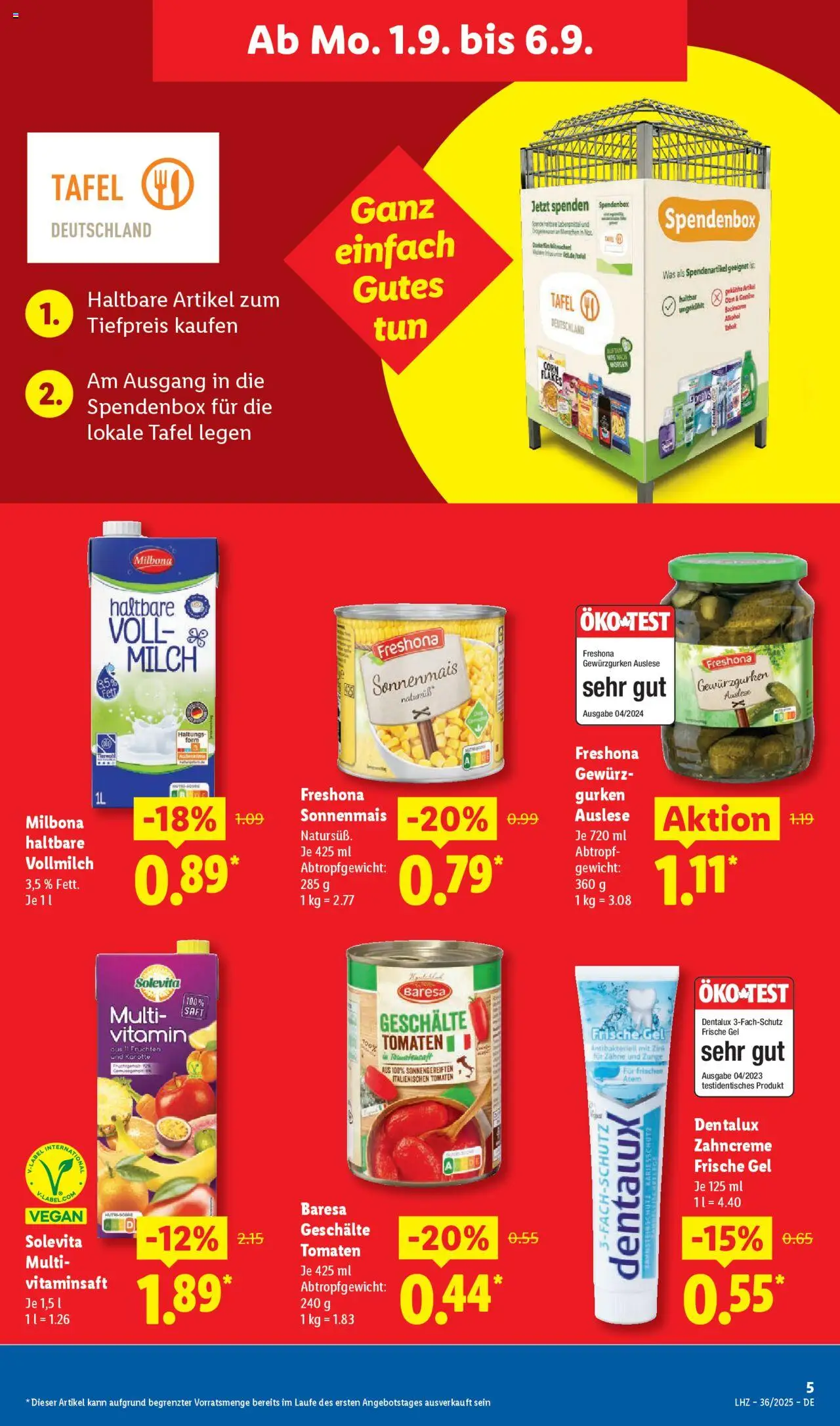 Lidl Prospekt Lüchow	 - gültig ab dem 01.09.2025 | Seite: 9 | Produkte: Milch, Tomaten, Saft, Gurken