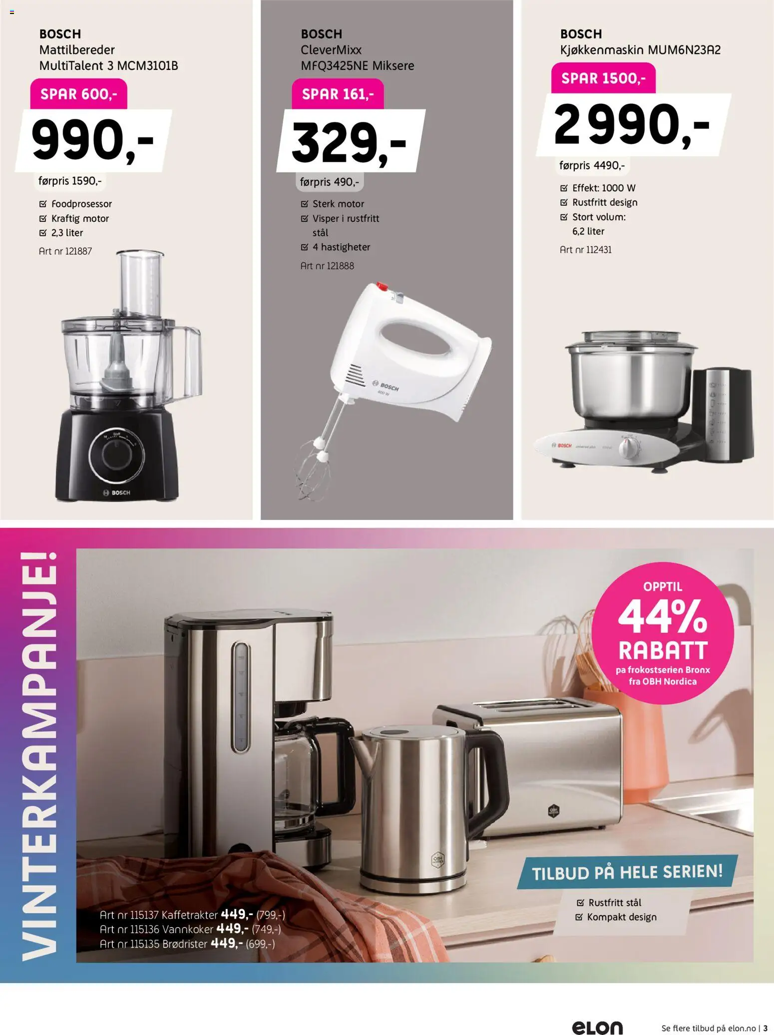 {H1} | Side: 3 | Produkter: Kaffetrakter, Foodprosessor, Kjøkkenmaskin, Brødrister