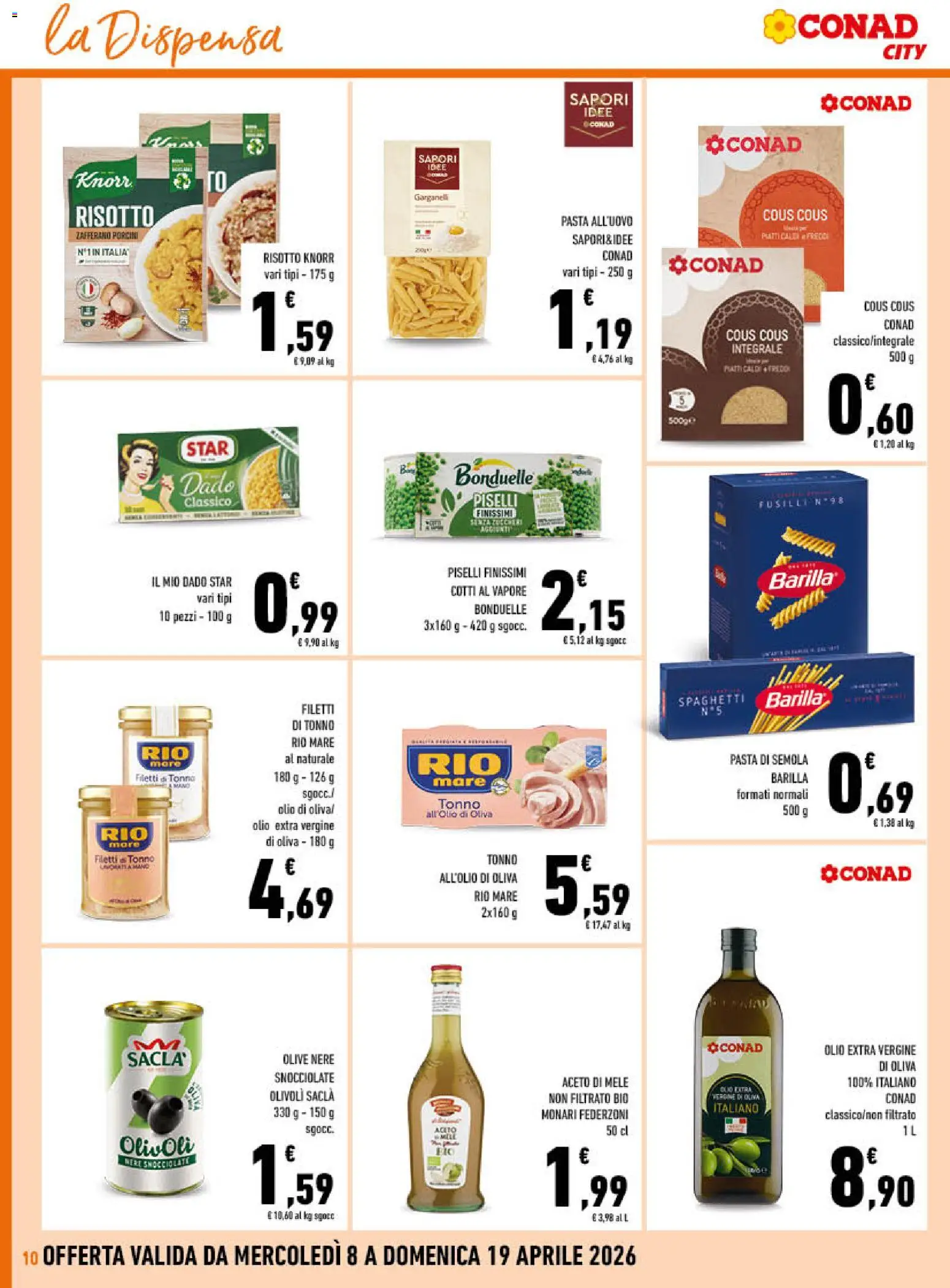 Volantino Conad del 08.04.2026 | Pagina: 10 | Prodotti: Mele, Olio, Olive, Tonno