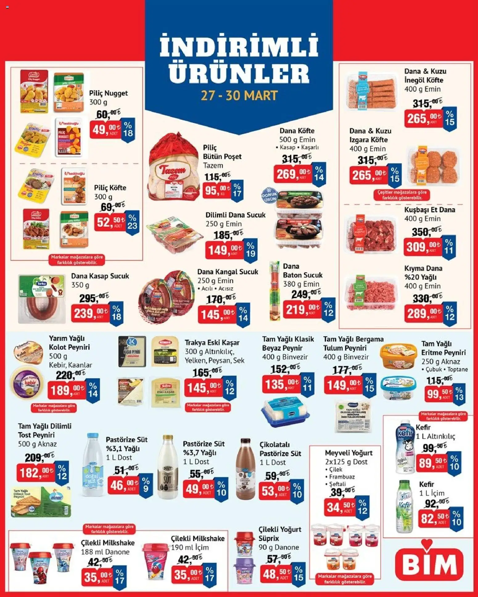BİM - İndirimli Ürünler - 27.03.2026 tarihinden itibaren geçerlidir | Sayfa: 2 | Ürünler: Kefir, Tulum, Piliç, Piliç nugget