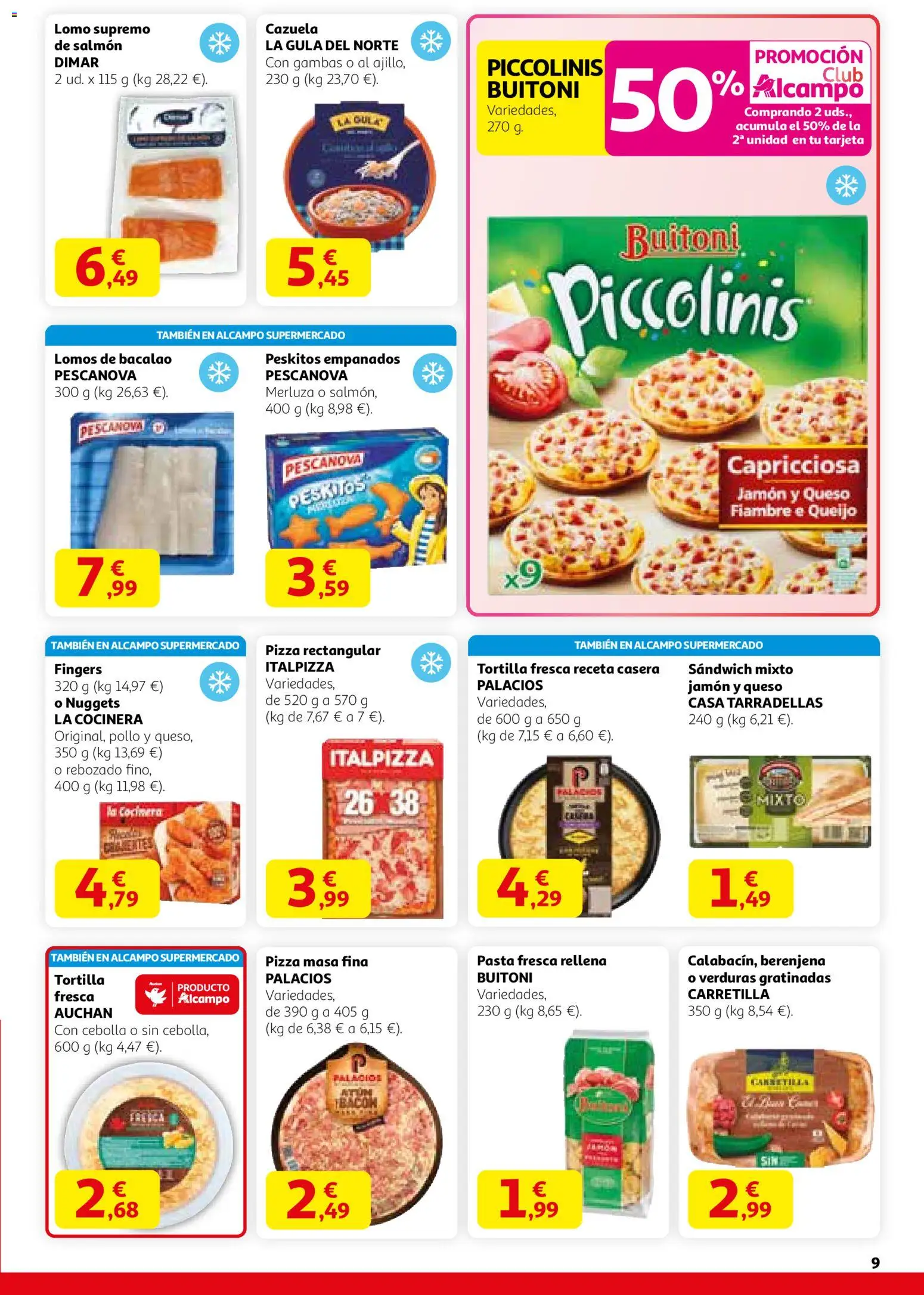 Alcampo - HG Nacional Unifcado  │ válido desde el 12.02.2026 | Página: 9 | Productos: Queso, Jamón, Pizza, Παγωμένο τσάι