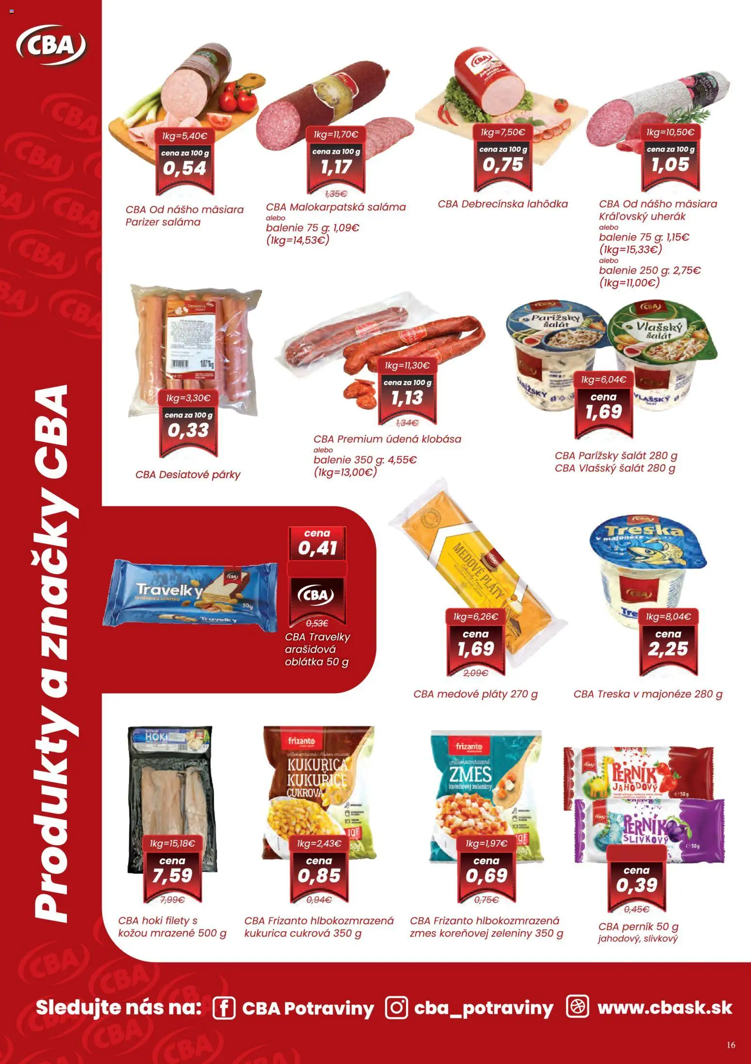 Nové Nitrazdroj akcie – leták je platný od 01.12.2025 | Strana: 16 | Produkty: Šalát, Párky, Kukurica, Treska