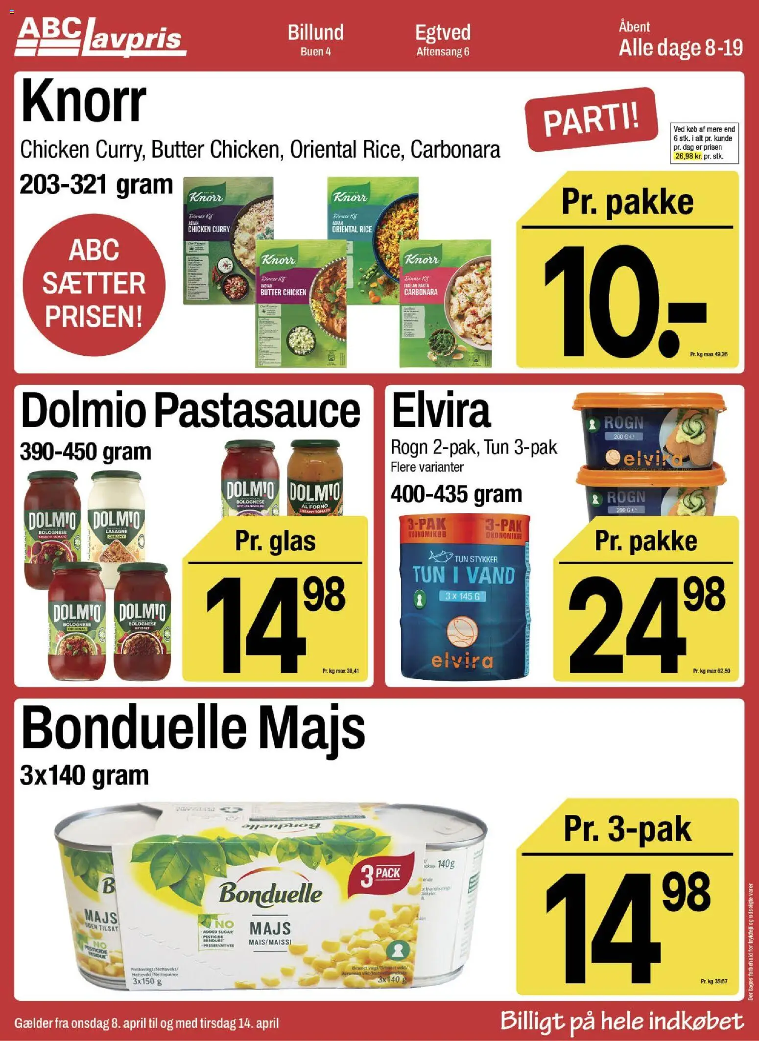Abc Lavpris tilbudsavis – gyldig fra 08.04.2026 | Side: 8 | Produkter: Pasta, Majs, Pastasauce, Carpete