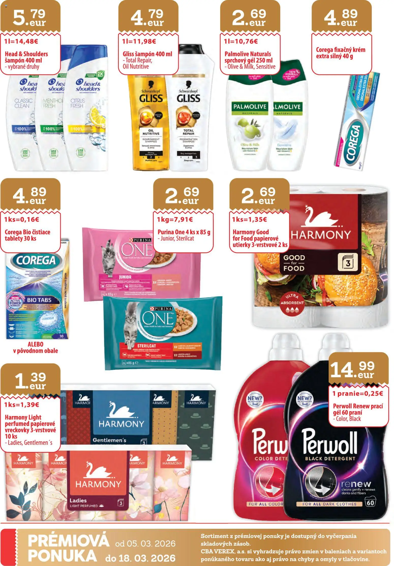 Nové CBA Verex akcie – leták je platný od 05.03.2026 | Strana: 32 | Produkty: Perwoll, Šampón, Krém, Head & Shoulders