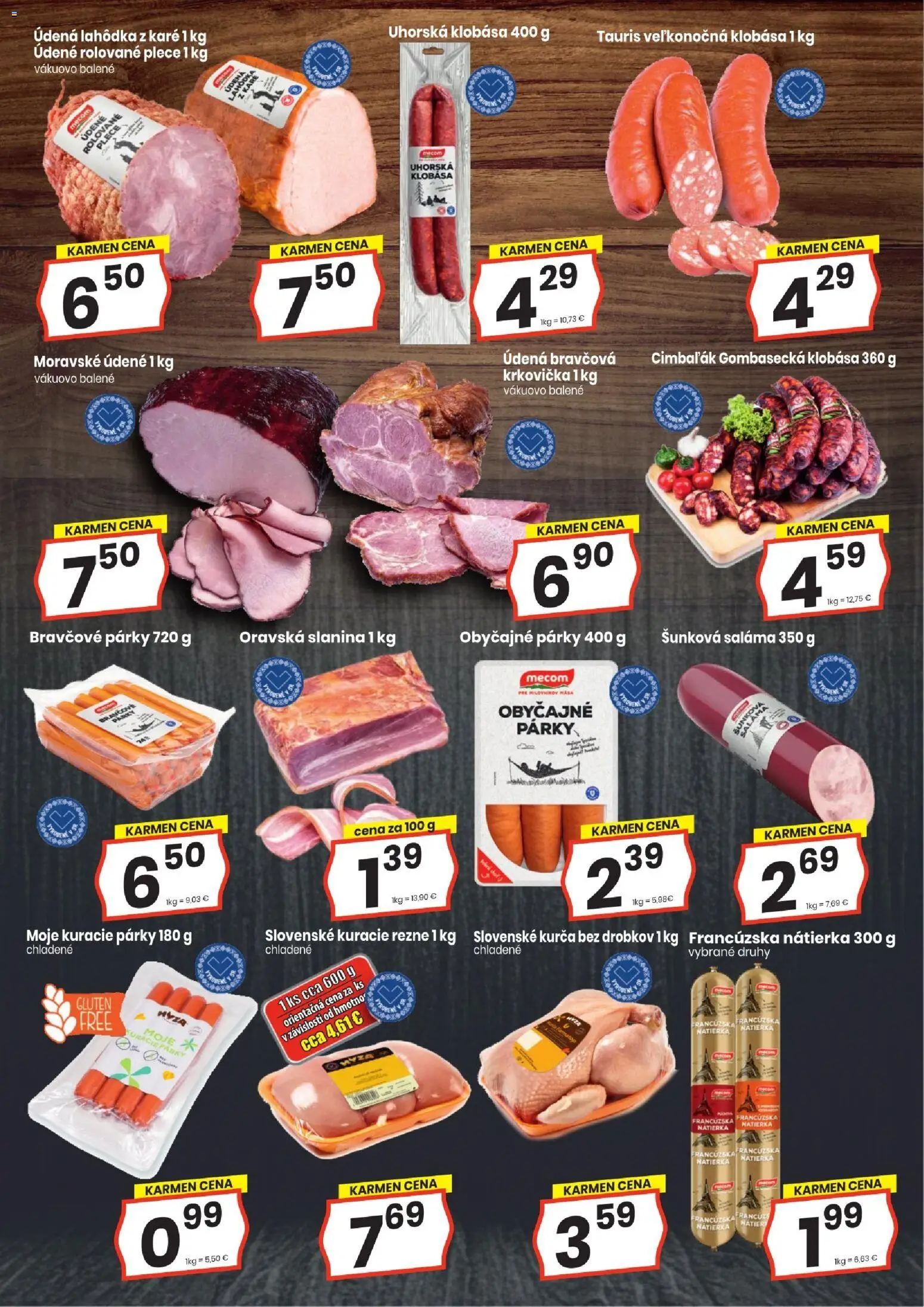 Nové KARMEN CBA akcie – leták je platný od 19.03.2026 | Strana: 5 | Produkty: Saláma, Klobása, Bravčová krkovička, Párky