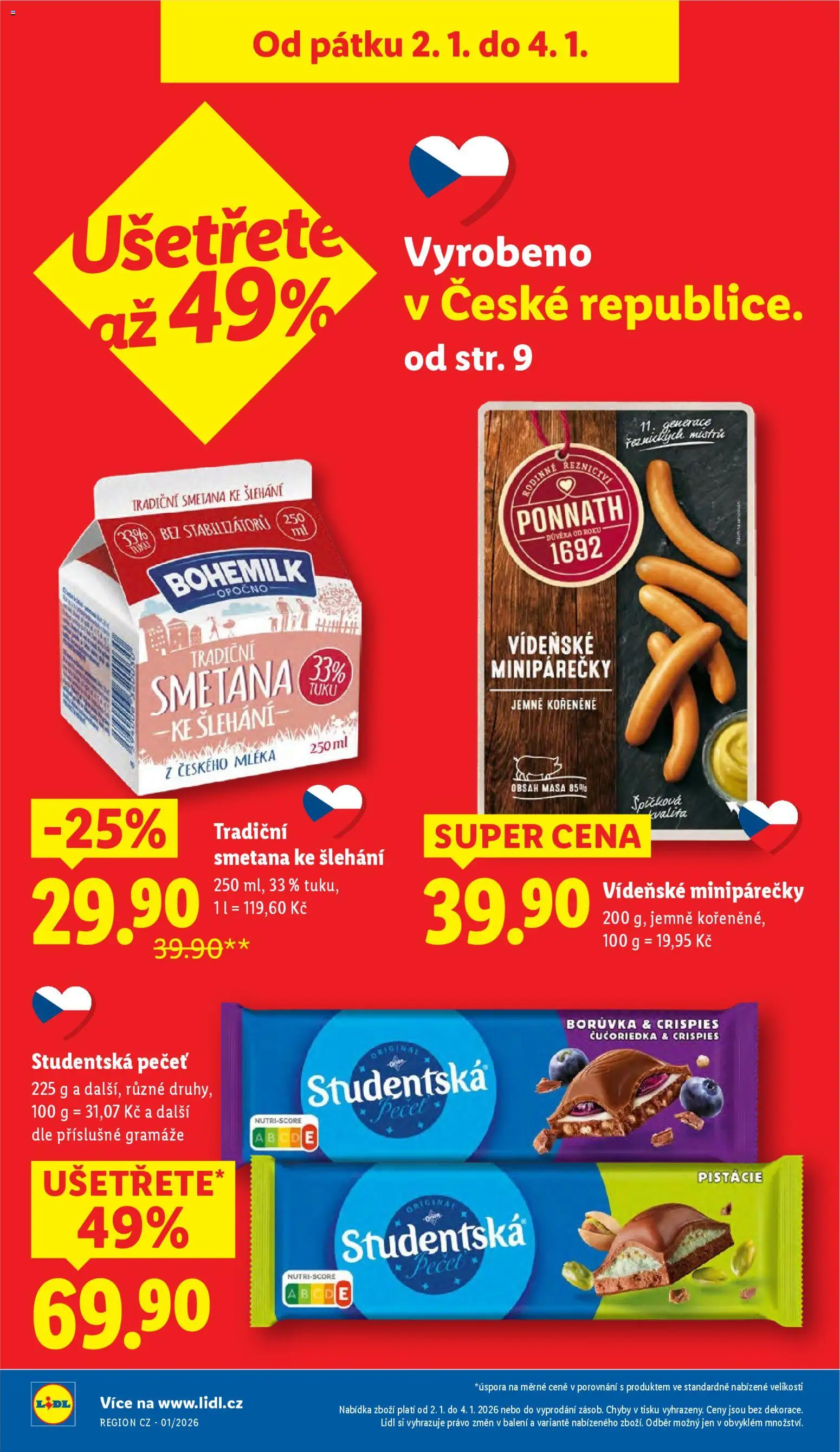 Lidl leták od 02.01.2026 | Strana: 2 | Produkty: Smetana, Pistácie, Studentská pečeť, Smetana ke šlehání