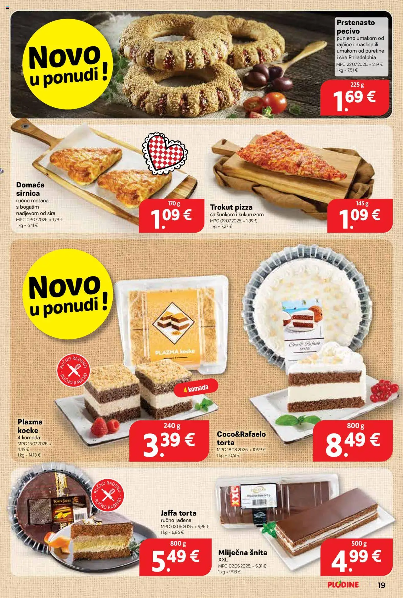 Plodine katalog | vrijedi od 20.08.2025 | Stranica: 19 | Proizvodi: Pizza, Rajčice, Pecivo, Torta