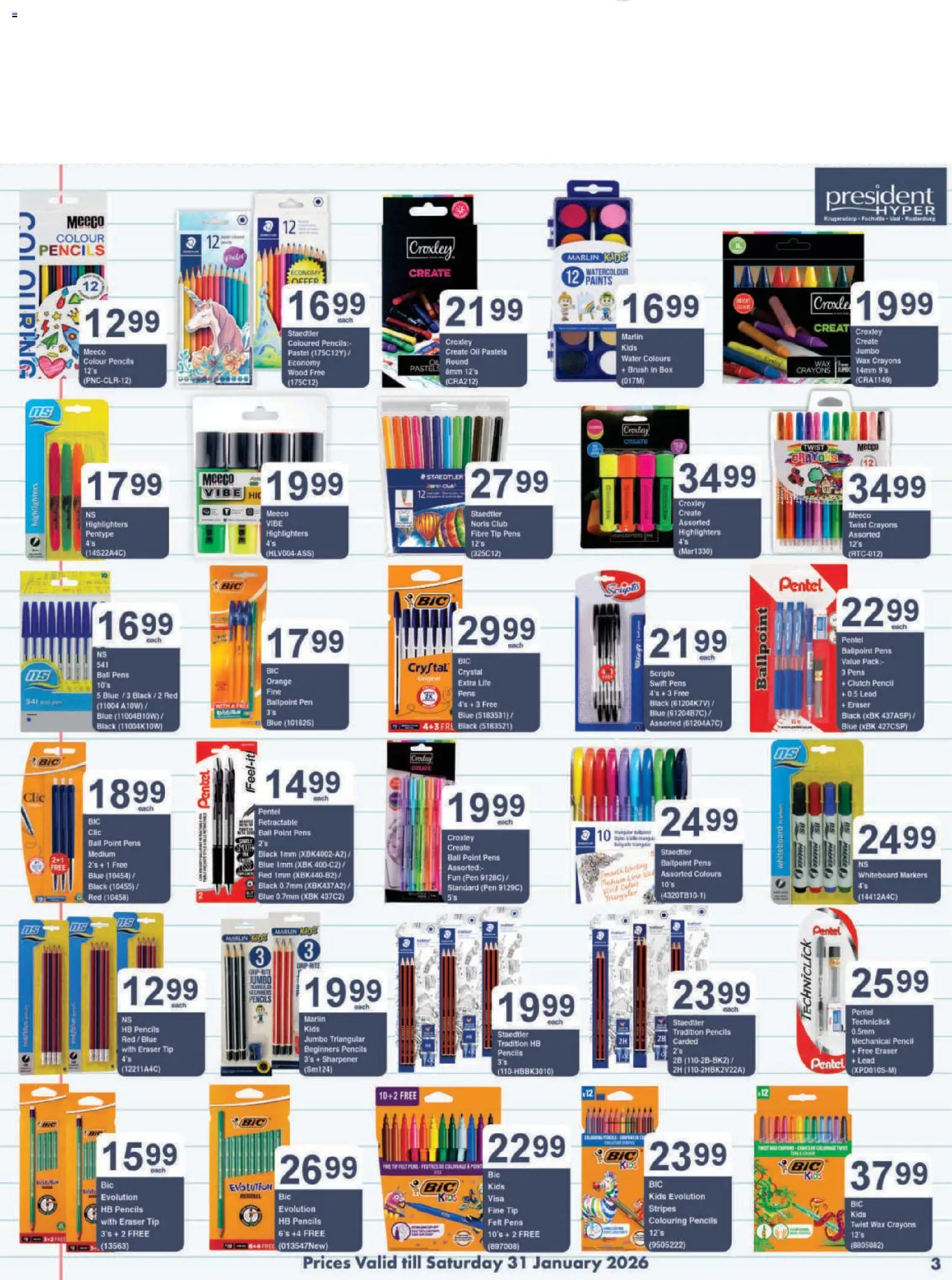 New President Hyper catalogue – valid from 29.12.2025 | Page: 3 | Products: Box, Wax, Pen, Brush