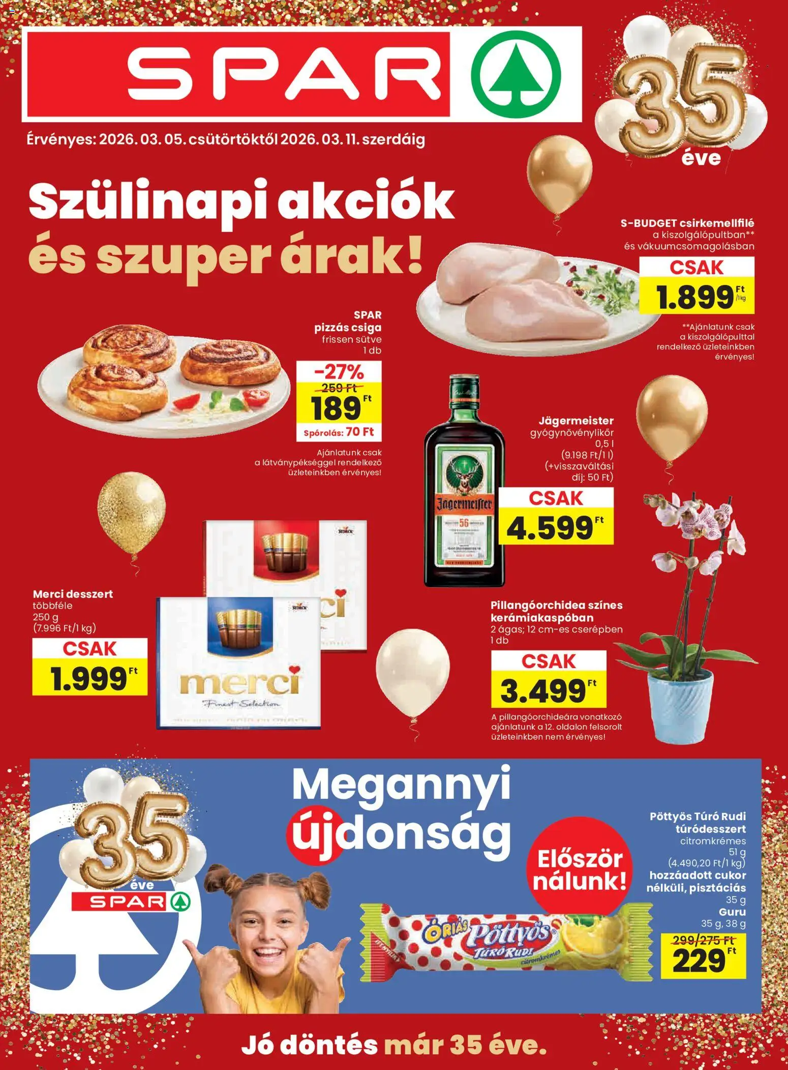 Spar akciós ujság - amely érvényes a következő dátumtól: 05.03.2026 | Oldal: 1 | Termékek: Jägermeister, Túró rudi, Túró, Cukor
