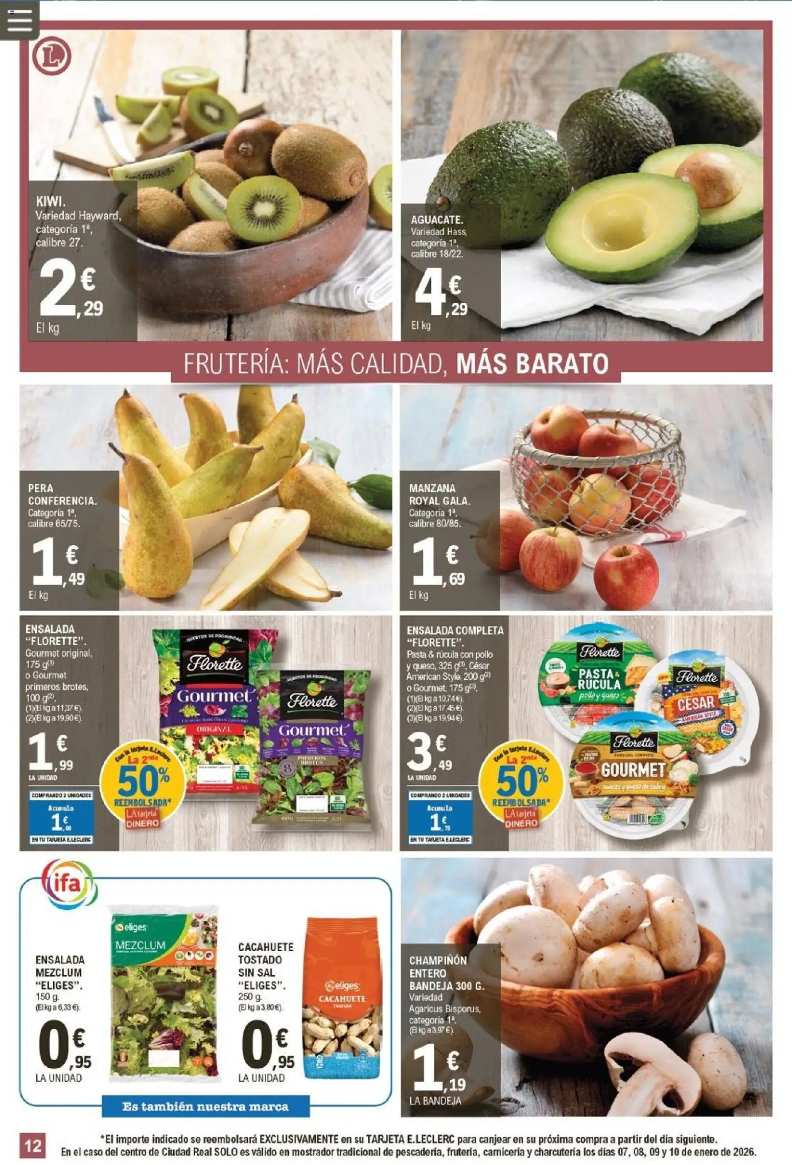 E.Leclerc folleto │ válido desde el 07.01.2026 | Página: 12 | Productos: Queso, Pasta, Ensalada, Bandeja