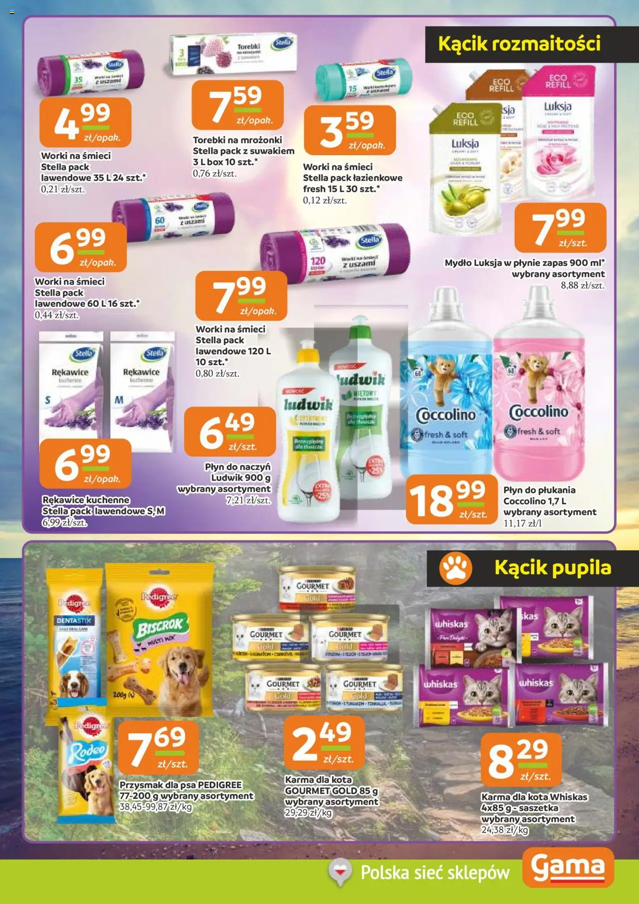Gama Gazetka od 07.08.2025 | Strona: 9 | Produkty: Coccolino, Karma dla kota, Mydło, Torebki