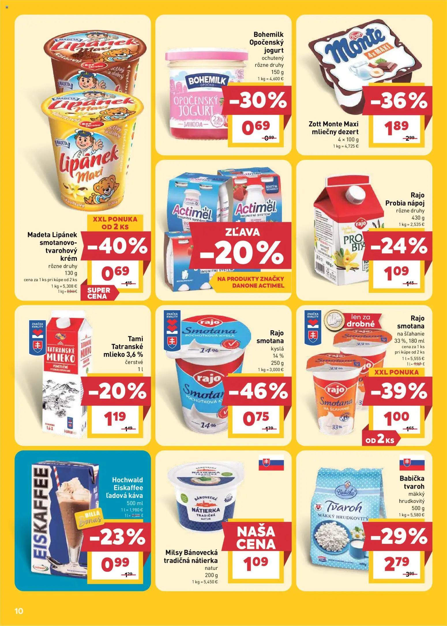 Nové Billa akcie – leták je platný od 22.04.2026 | Strana: 10 | Produkty: Jogurt, Smotana, Krém, Tvaroh