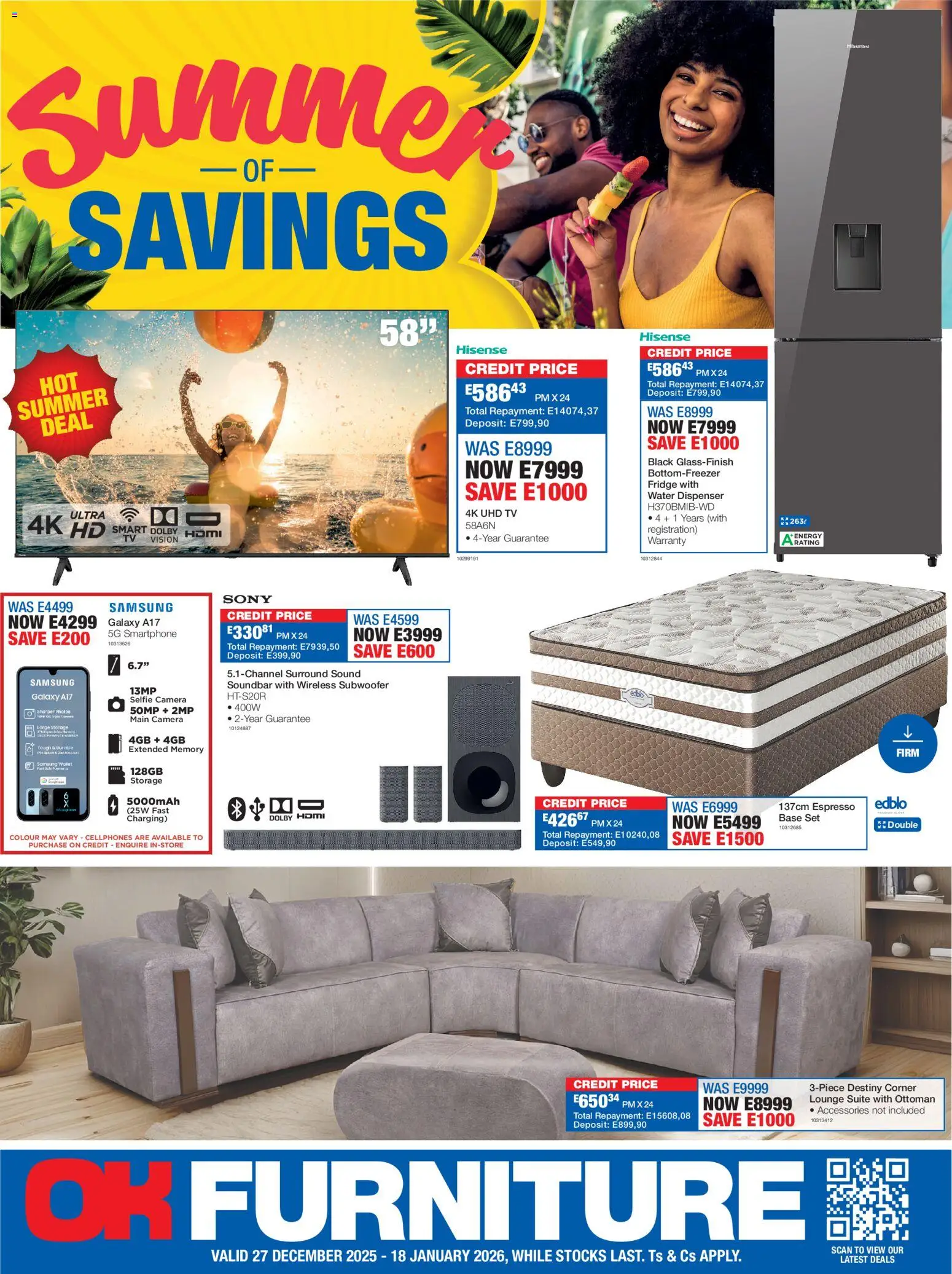 New OK Furniture catalogue – valid from 27.12.2025 | Page: 1 | Products: TV, Fridge, Soundbar, Subwoofer