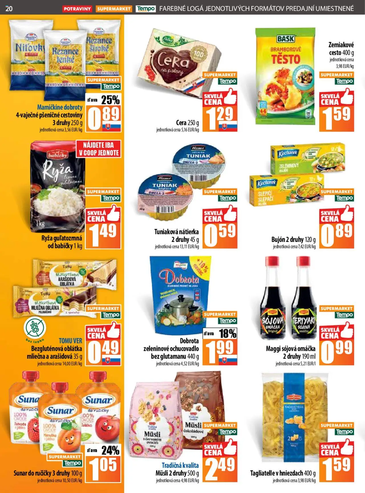 COOP Jednota leták │ platný od 21.08.2025 | Strana: 20 | Produkty: Bujón, Ryža, Sunar, Rezance