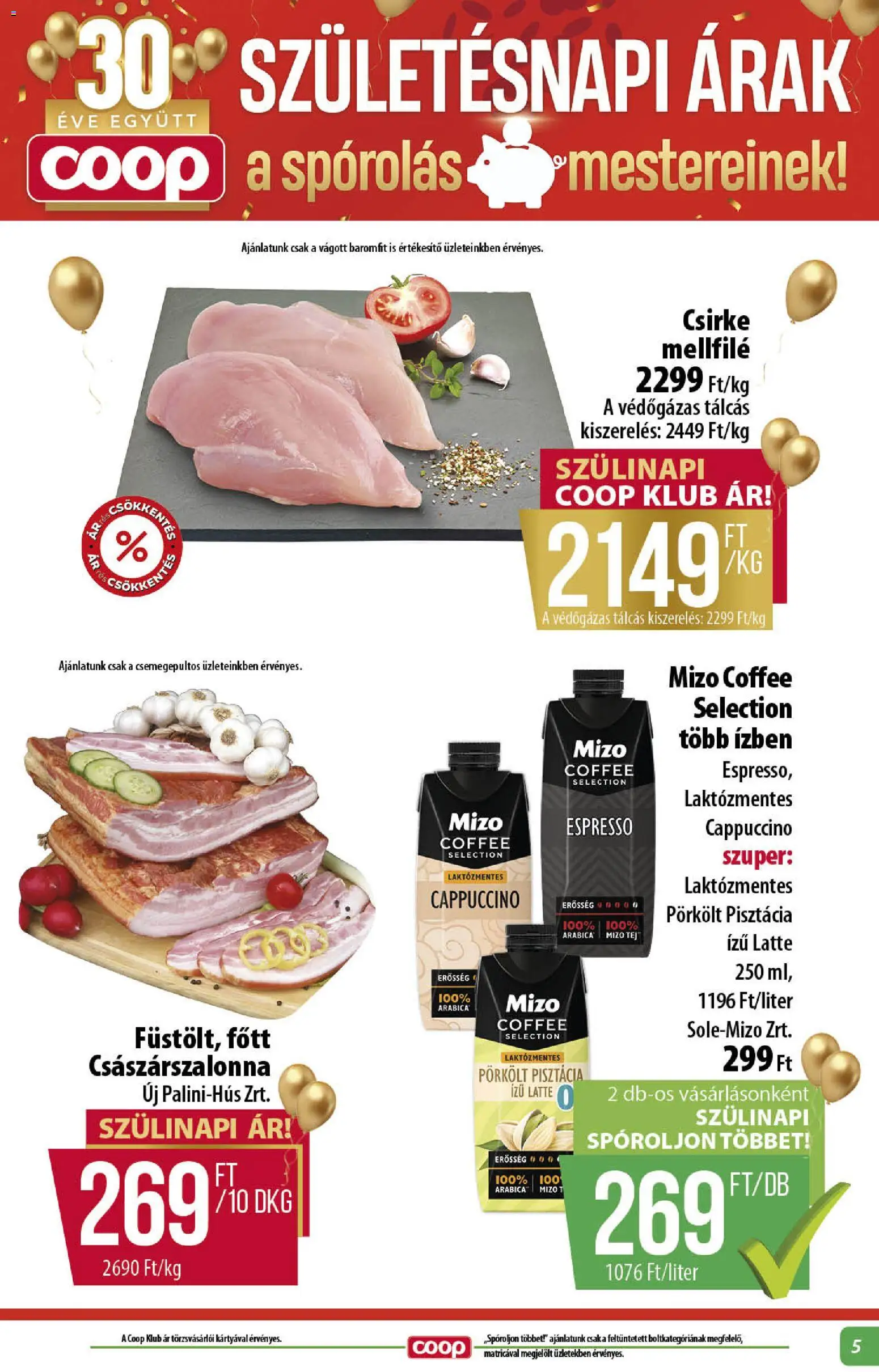 COOP akciós ujság - amely érvényes a következő dátumtól: 20.11.2025 | Oldal: 5 | Termékek: Cappuccino, Pisztácia, Császárszalonna
