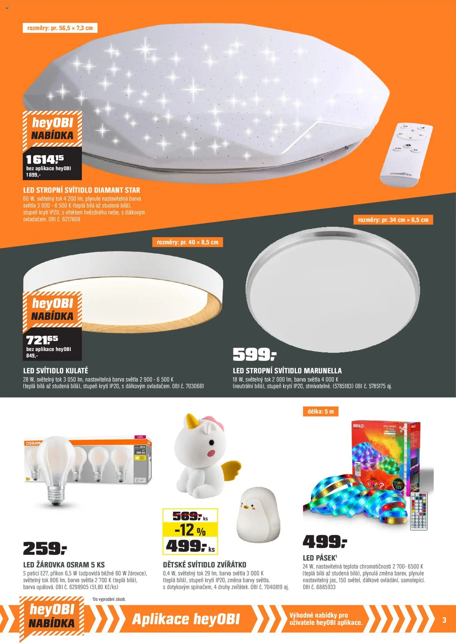 OBI leták - Králův Dvůr, Plzeň,Trmice  od 01.12.2025 | Strana: 3 | Produkty: LED stropní svítidlo, Barvy, LED