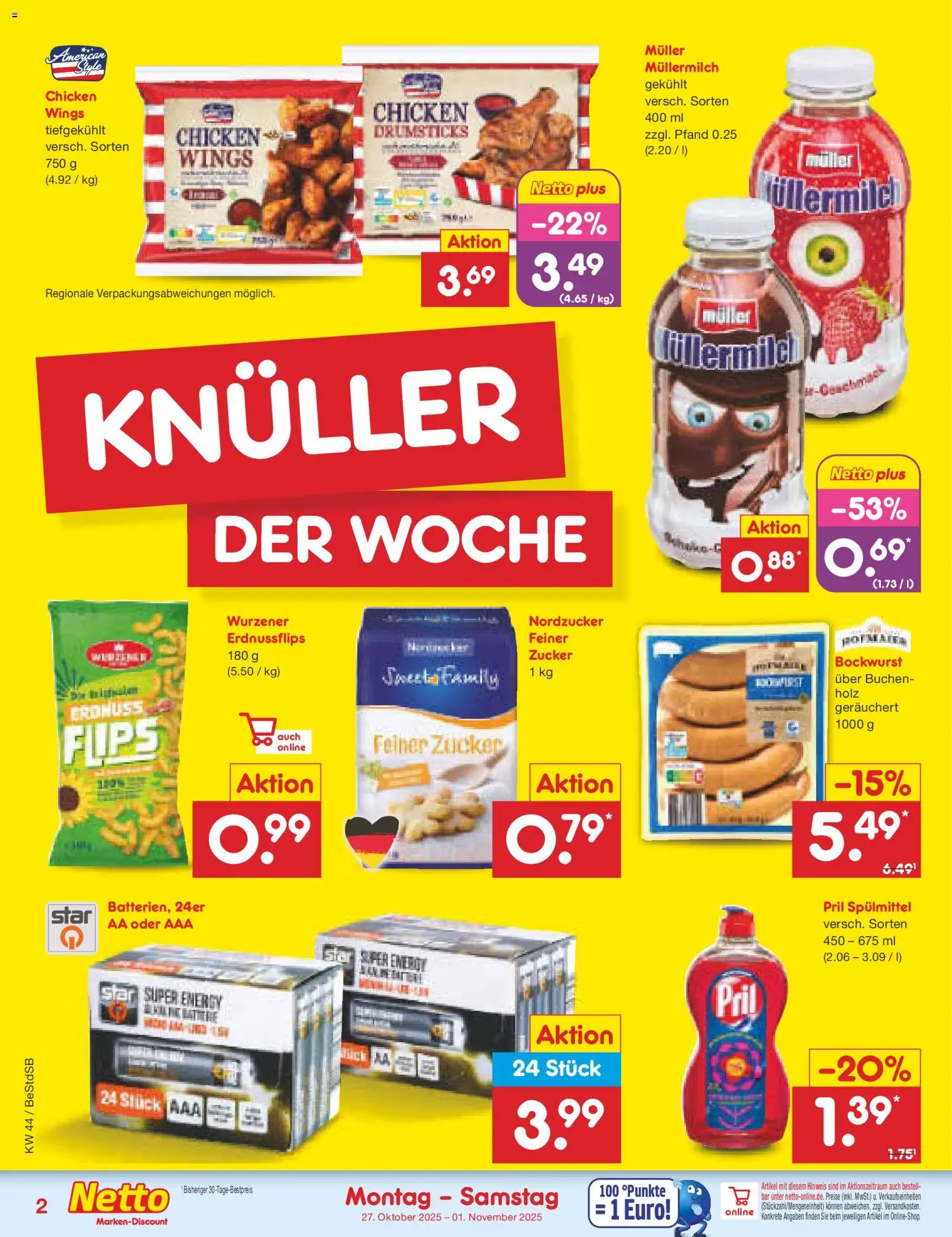Netto Marken-Discount Prospekt 	 – gültig ab 27.10.2025 | Seite: 2 | Produkte: Bockwurst, Energy, Zucker, Pril