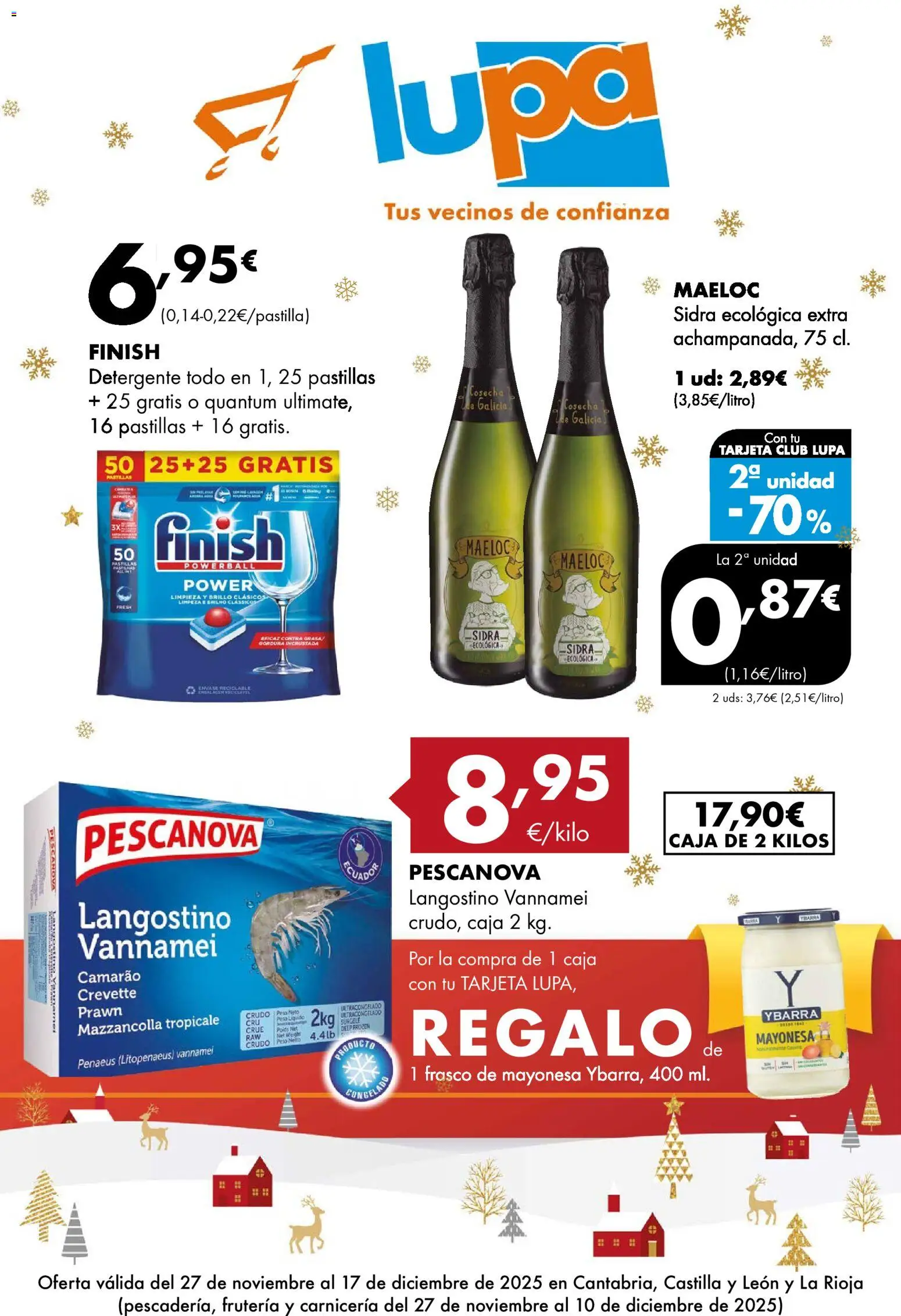 Lupa Supermercados folleto │ válido desde el 27.11.2025 | Página: 1 | Productos: Detergente, Οθόνη προβολής, Peso, Langostino