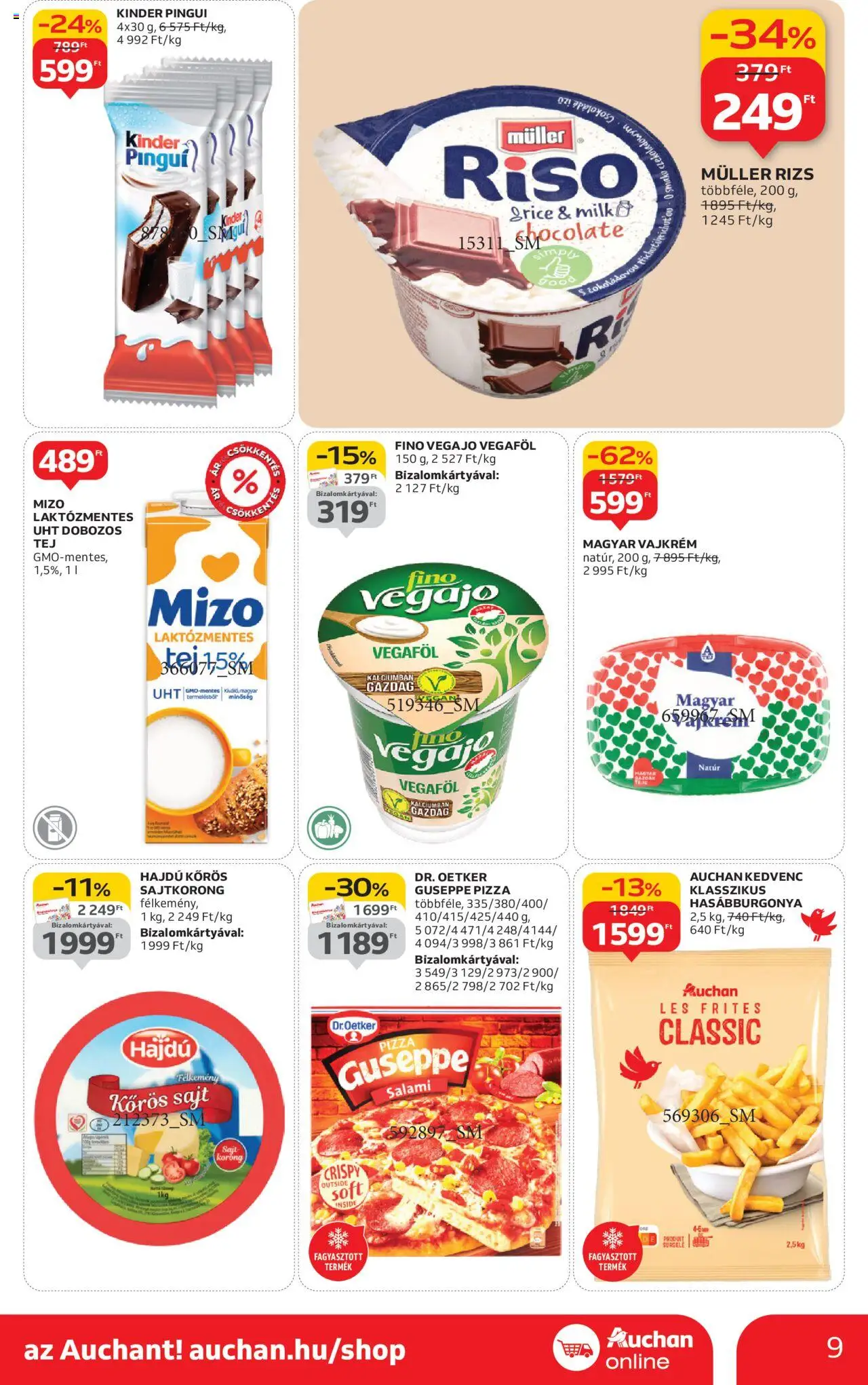 Auchan akciós ujság - amely érvényes a következő dátumtól: 09.10.2025 | Oldal: 9 | Termékek: Sajt, Csokoládé, Pizza, Rizs