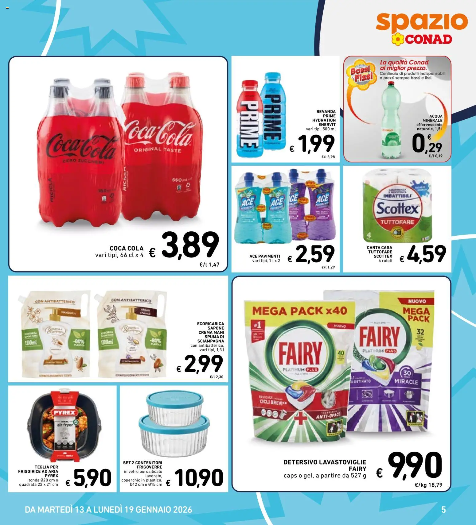Volantino Spazio Conad del 07.01.2026 | Pagina: 40 | Prodotti: Crema, Sapone, Acqua, Coca Cola