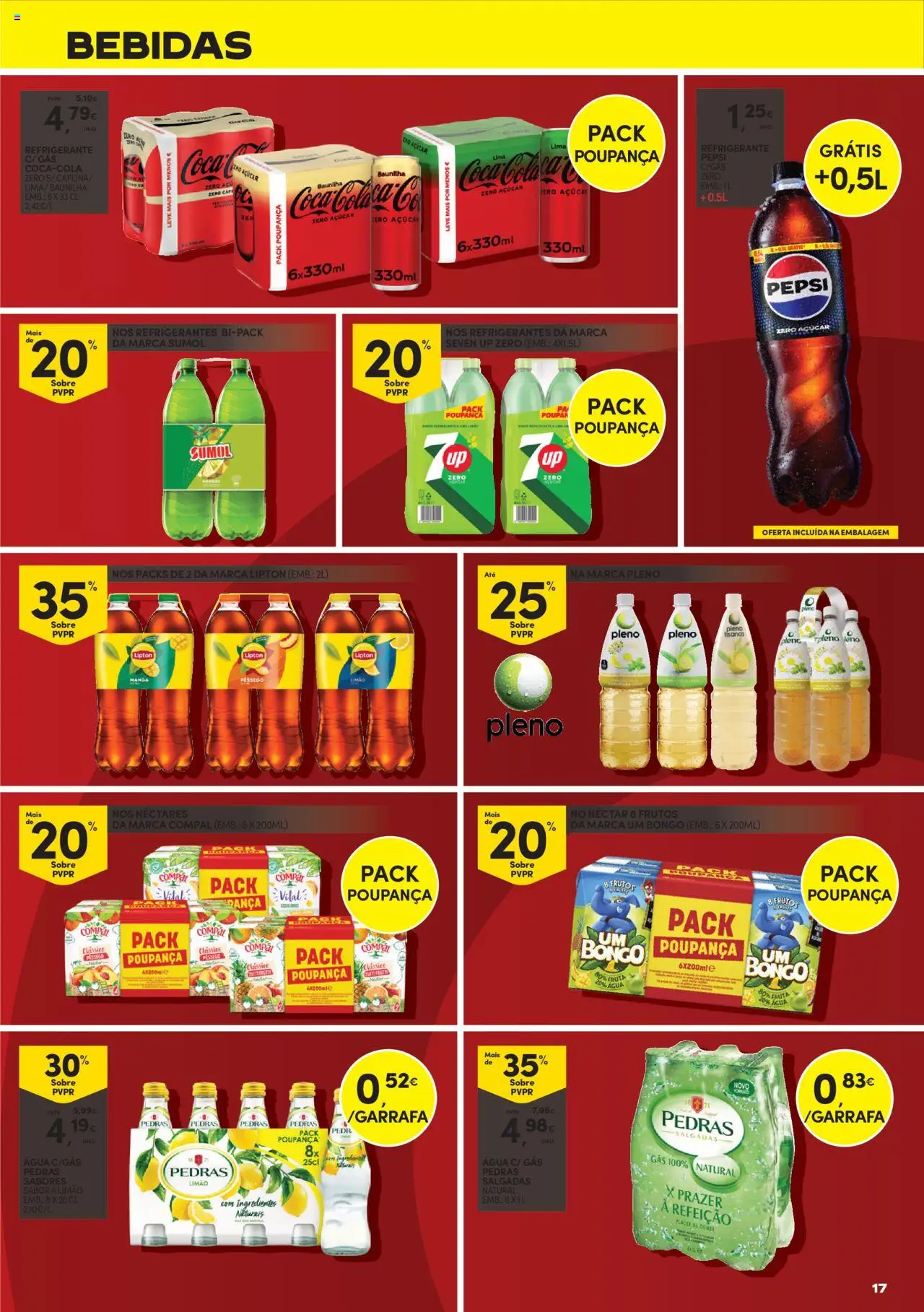 Continente - Packs Poupança: É de quem poupa em tudo │ válido de 16.09.2025 | Página: 17 | Produtos: Agua, Açúcar, Coca-cola, Soda