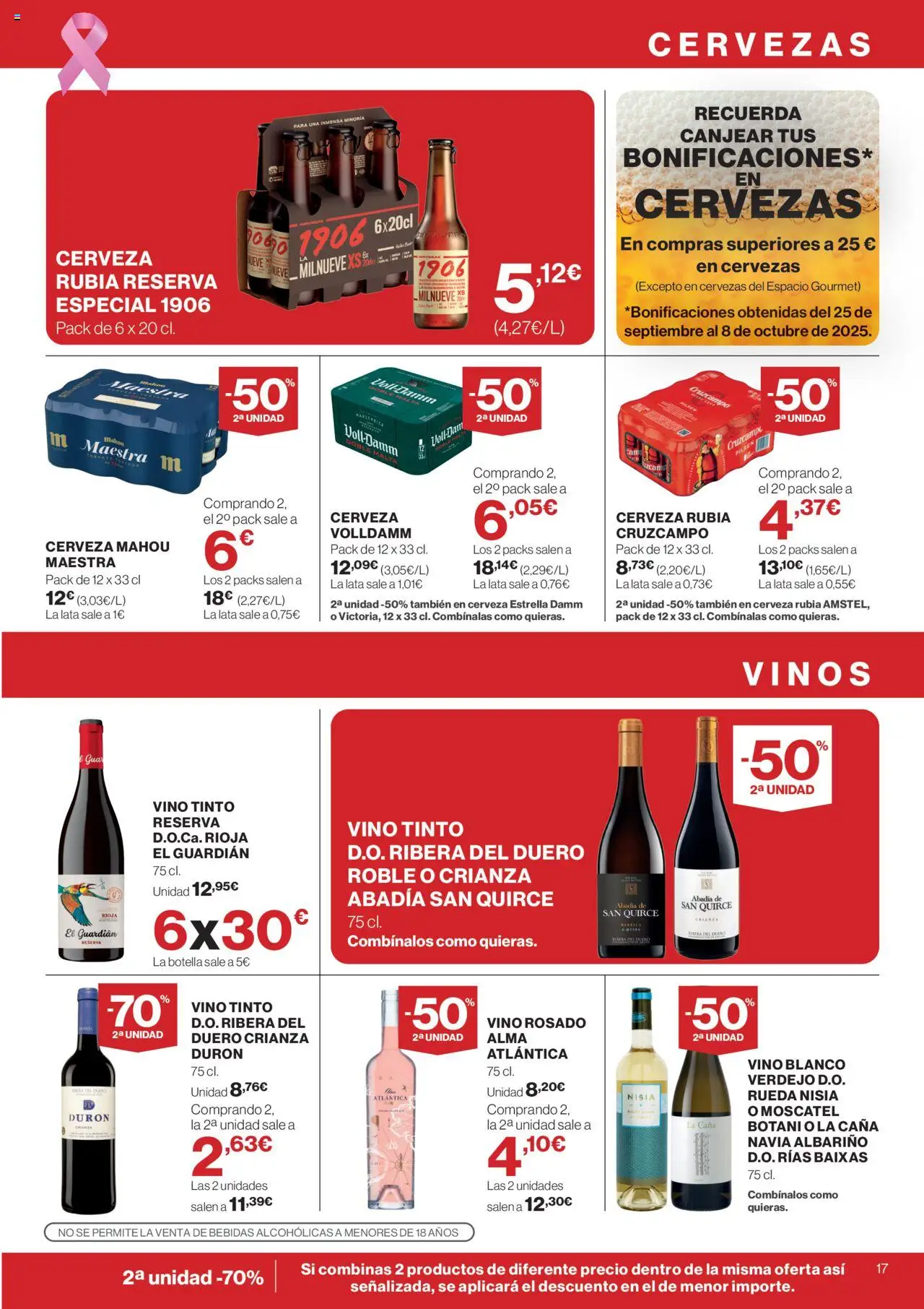 Supercor Península y Baleares │ válido desde el 09.10.2025 | Página: 17 | Productos: Vino rosado, Vino, Cerveza