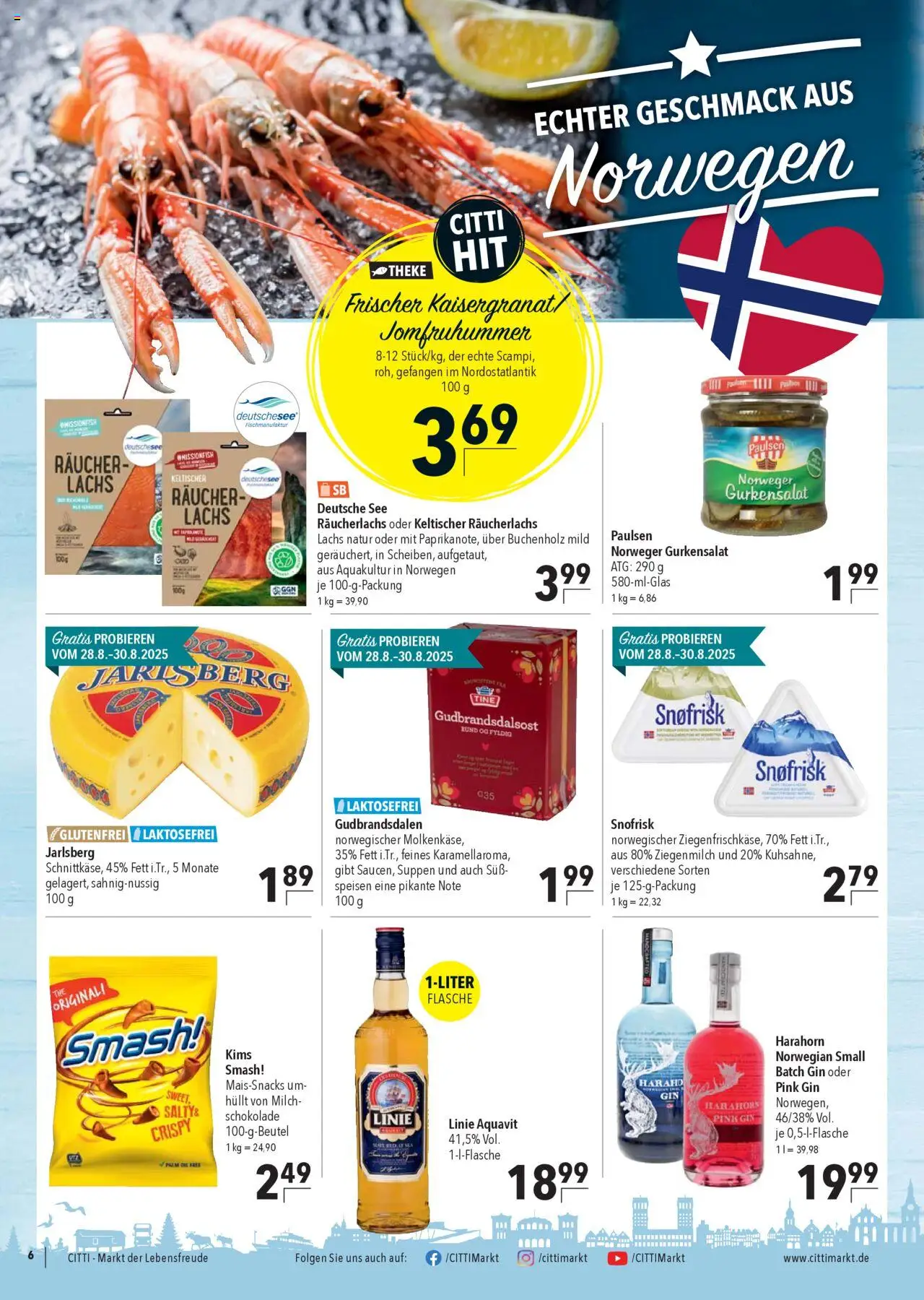 CITTI Markt Prospekt 	 - gültig ab dem 27.08.2025 | Seite: 6 | Produkte: Milch, Schokolade, Lachs, Gin