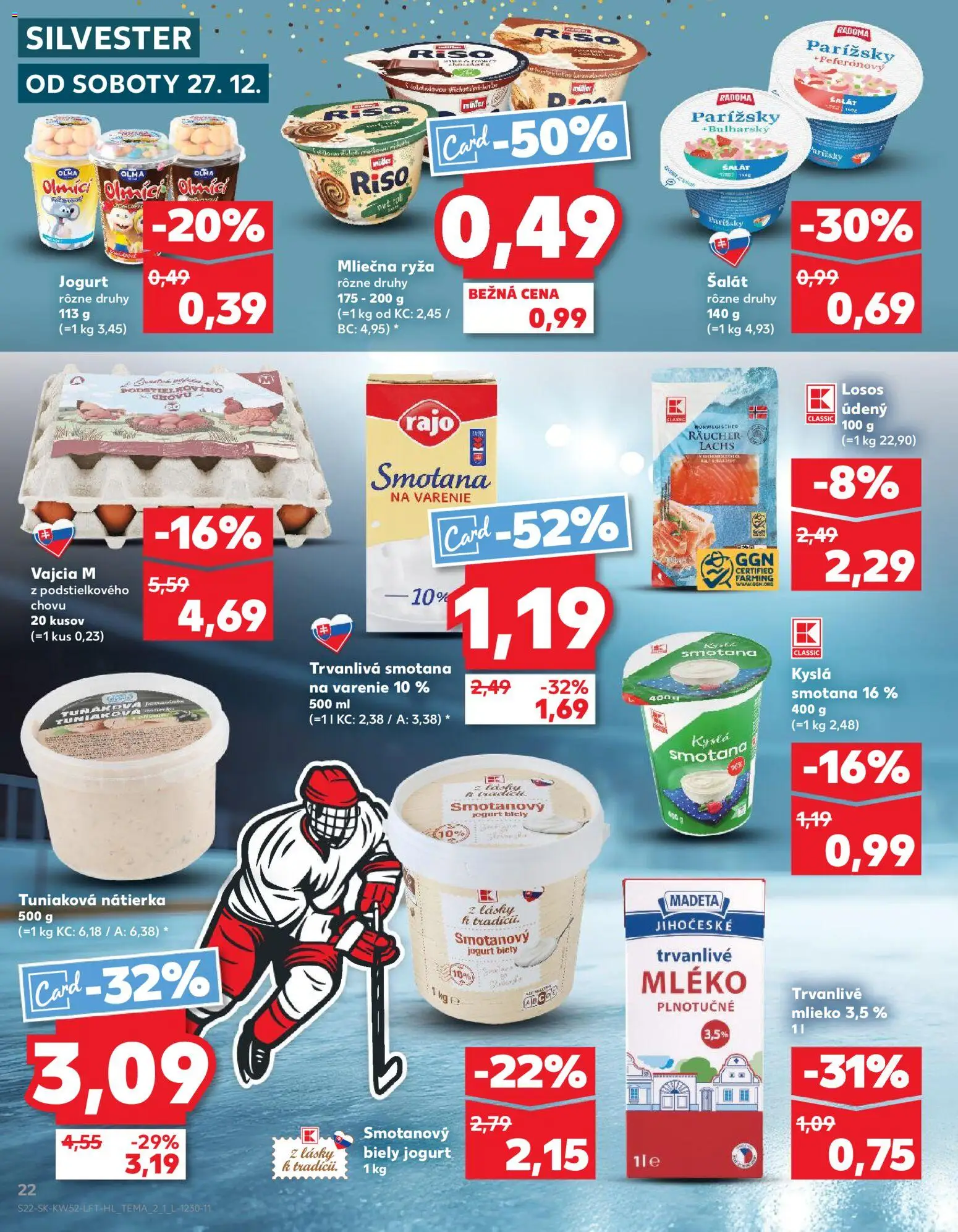 Nové Kaufland akcie – leták je platný od 27.12.2025 | Strana: 22 | Produkty: Mlieko, Vajcia, Smotana, Biely jogurt