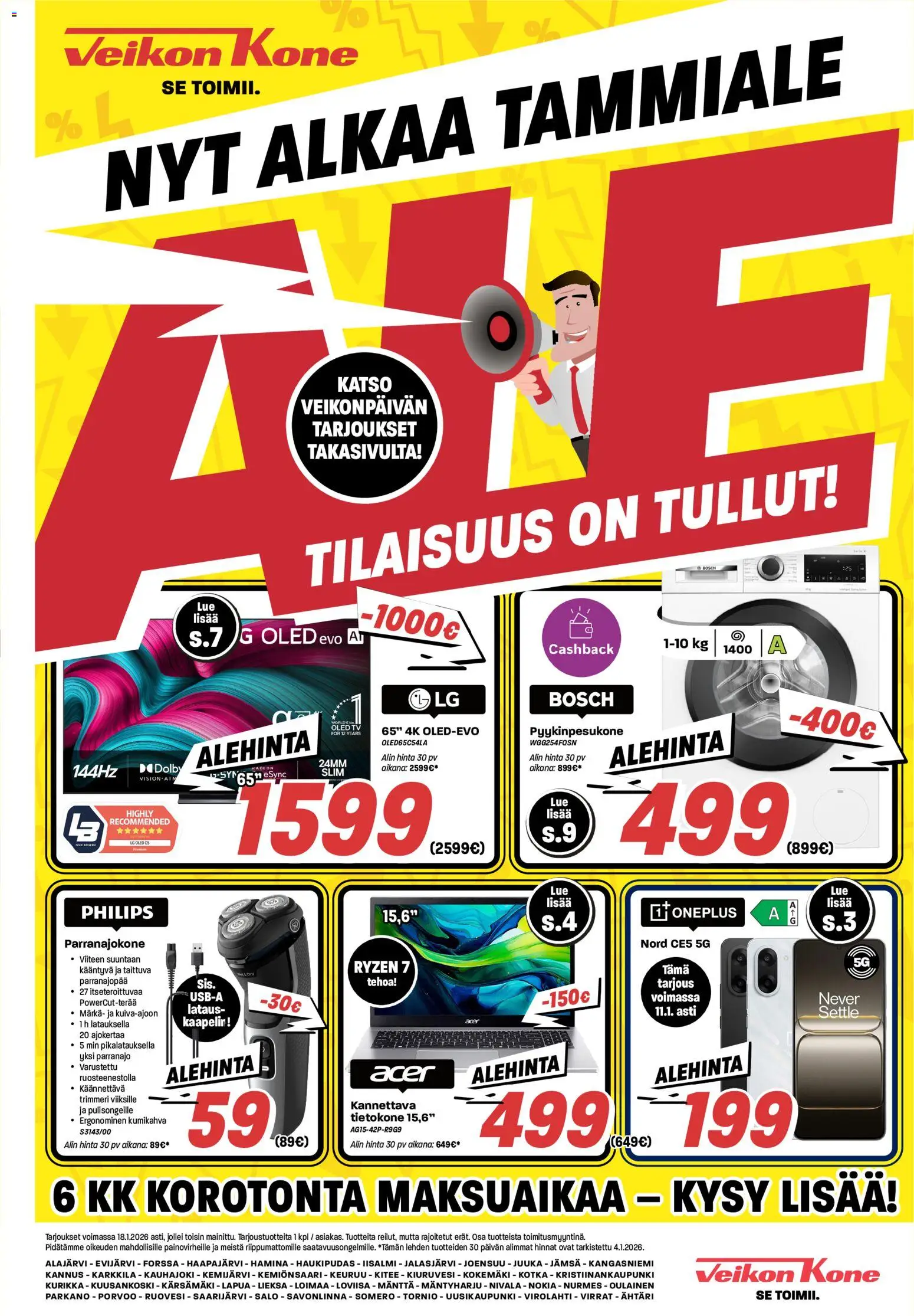 Veikon Kone tarjoukset – voimassa 05.01.2026 alkaen | Sivu: 1 | Tuotteet: Parranajokone, Tietokone, Trimmeri