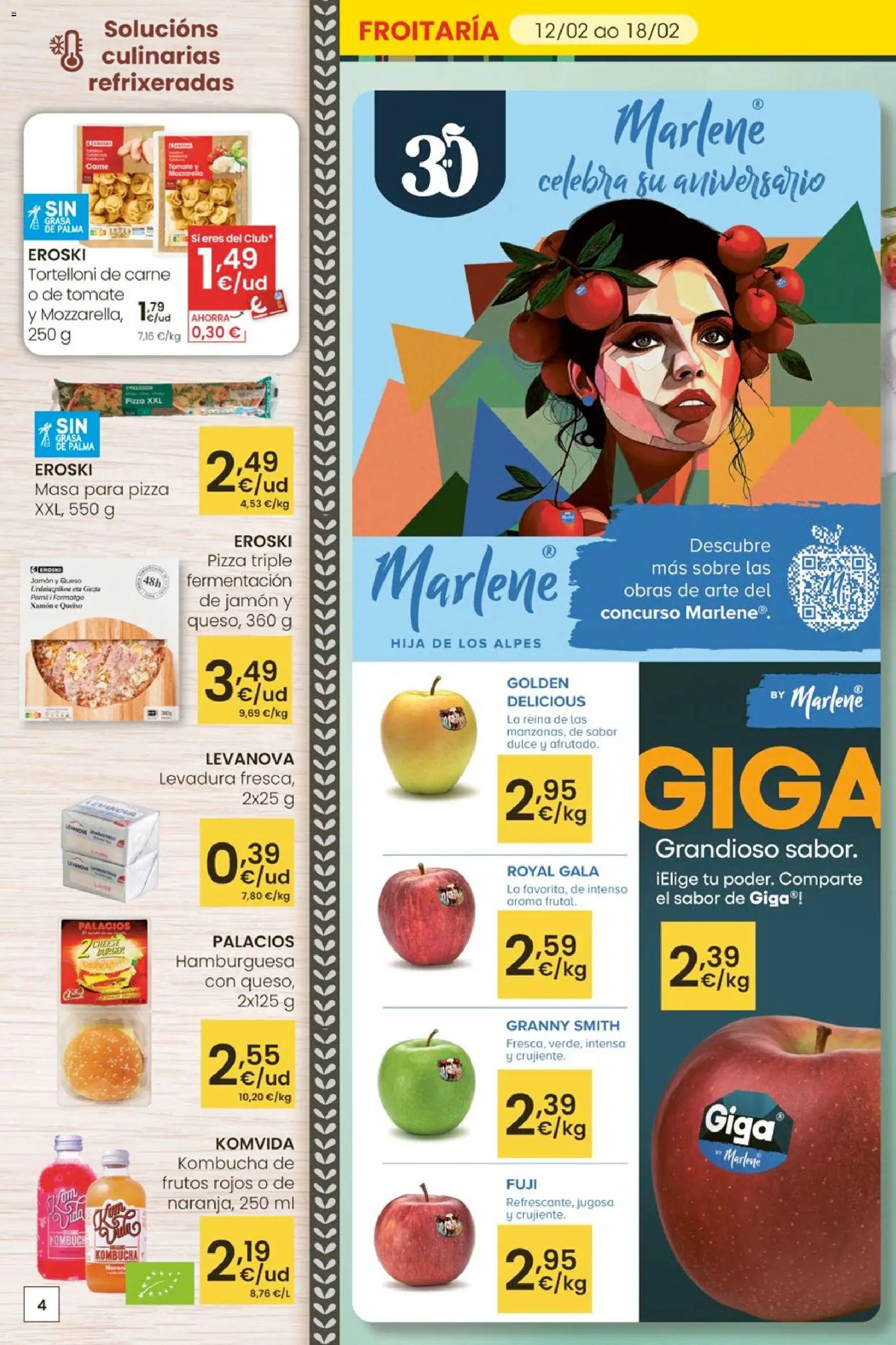 Eroski - Entroido do aforro │ válido desde el 12.02.2026 | Página: 4 | Productos: Queso, Jamón, Pizza, Σοκολατούχο γάλα