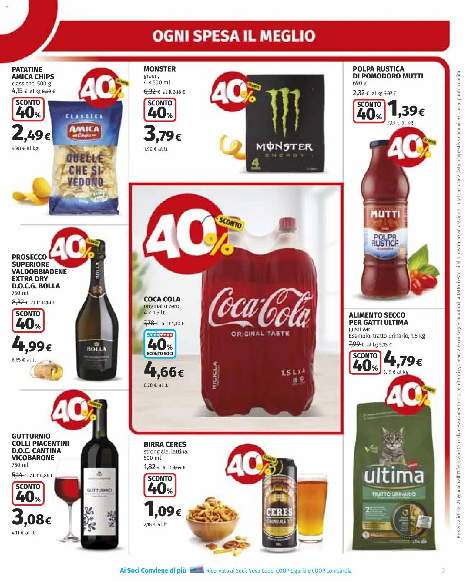 Volantino Ipercoop del 29.01.2026 | Pagina: 3 | Prodotti: Patatine, Ceres, Mutti, Coca Cola