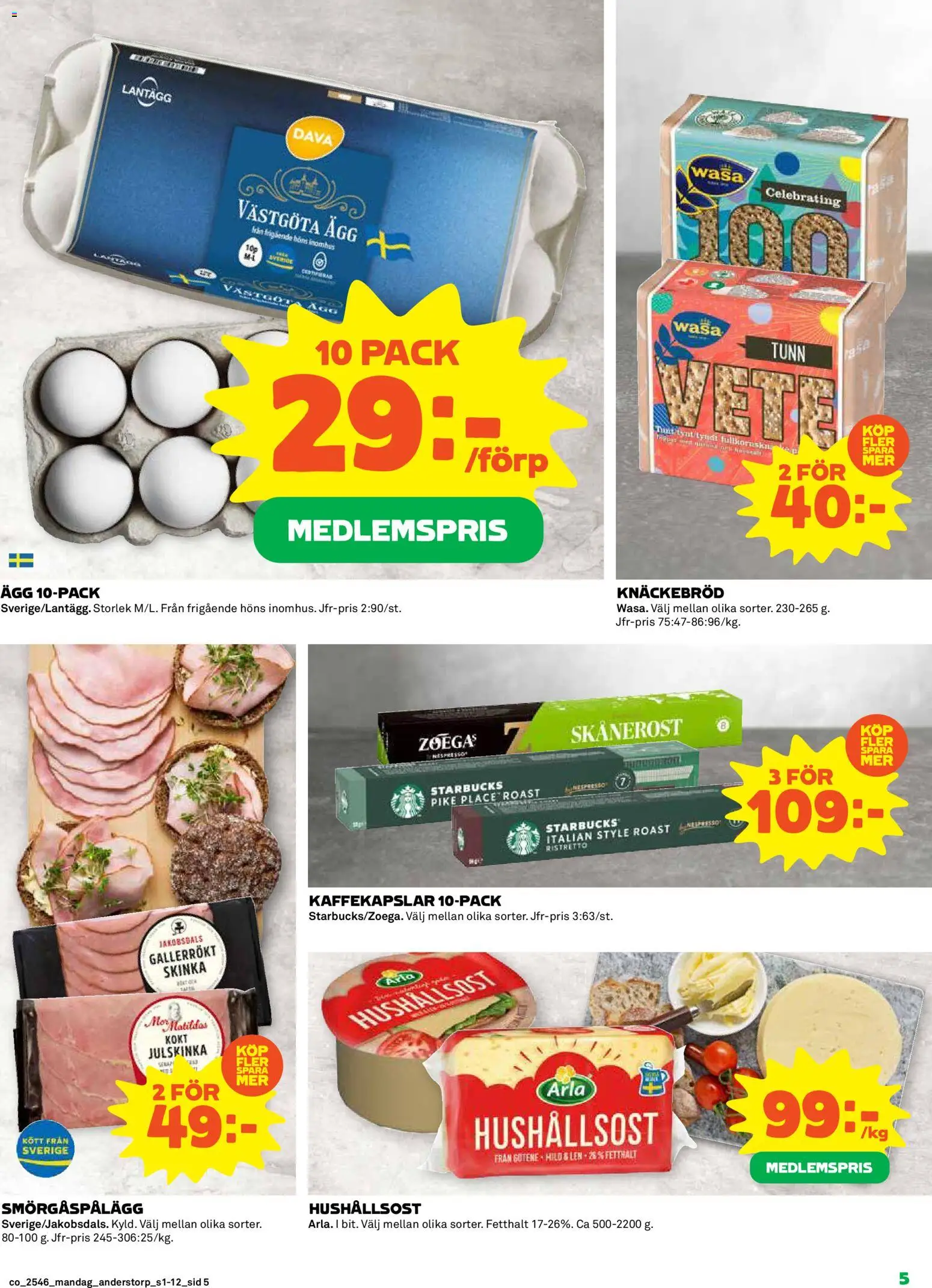 Coop reklamblad aktuell från 10.11.2025 | Sida: 5 | Produkter: Knäckebröd, Kaffekapslar, Ägg, Skinka