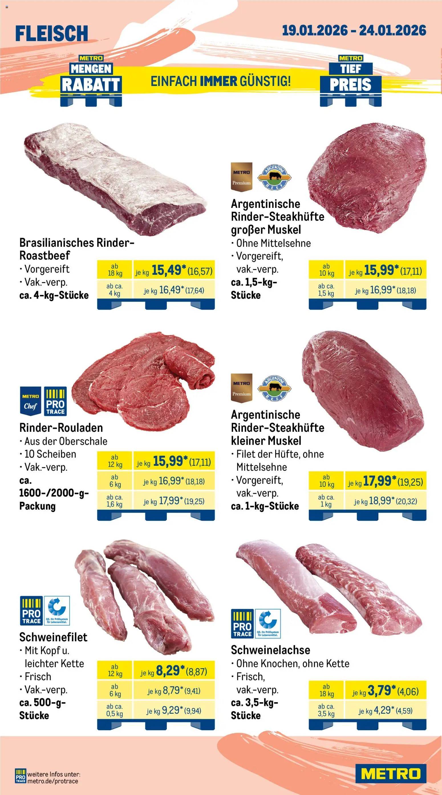 Metro Wochen-Angebote Gastro – gültig ab 19.01.2026 | Seite: 2 | Produkte: Rinderrouladen, Roastbeef, Schweinefilet, Fleisch