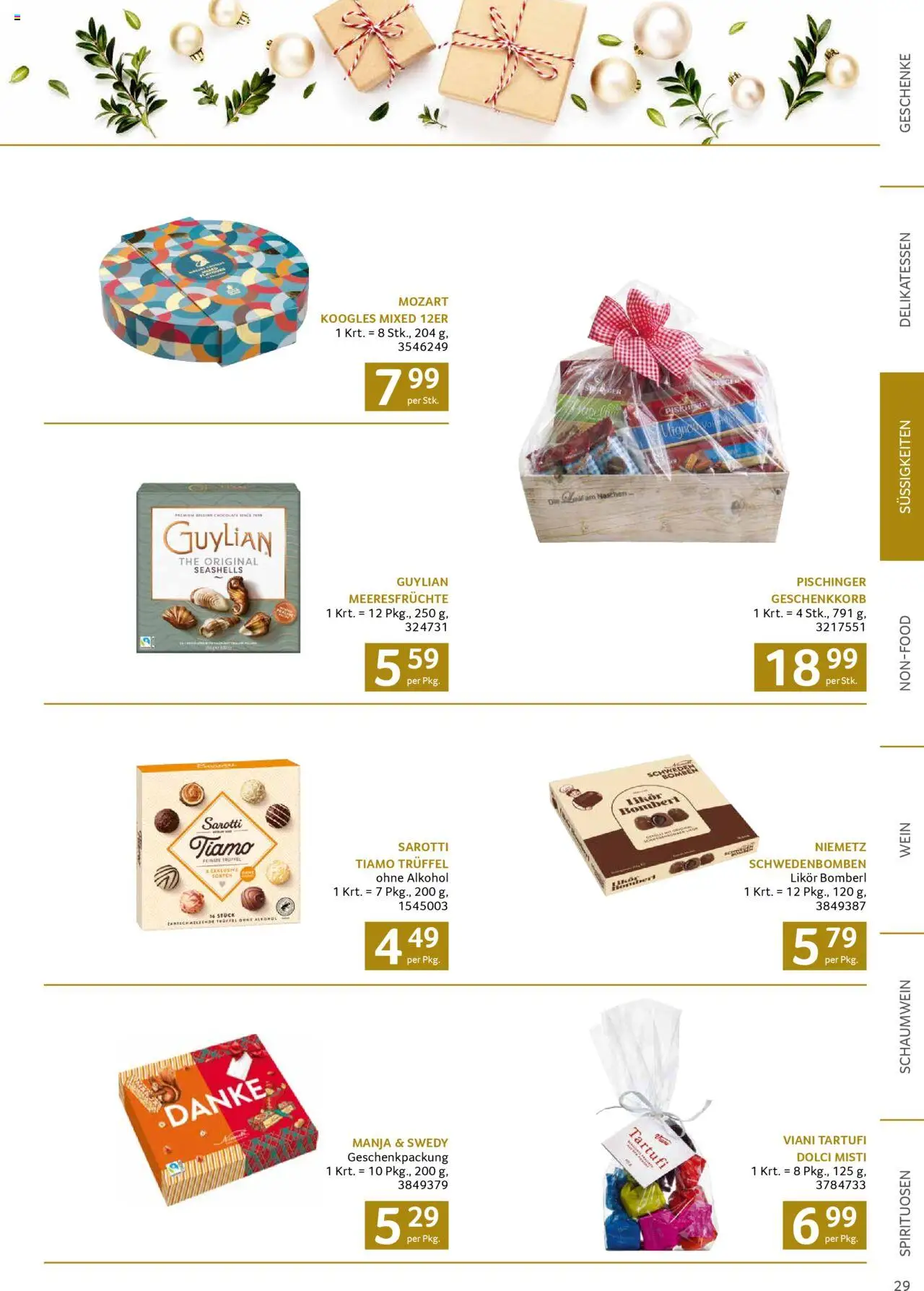 Transgourmet Weihnachtskatalog 2025 gültig ab 13.10.2025 | Seite: 29 | Produkte: Süßigkeiten, Meeresfrüchte, Wein