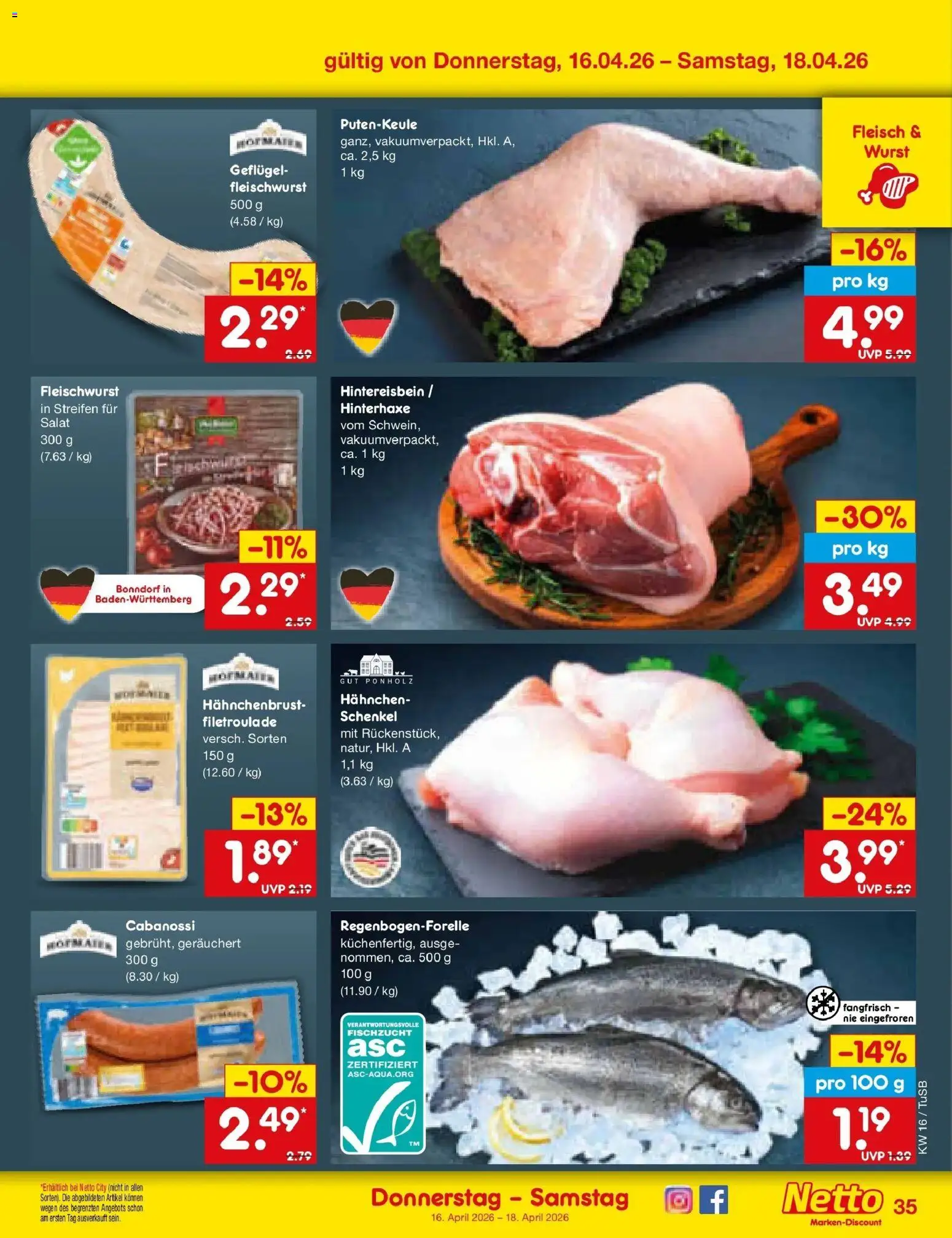 Netto Marken-Discount Prospekt Lahr-Langenwinkel	 – gültig ab 13.04.2026 | Seite: 39 | Produkte: Hahnchen, Wurst, Fleisch, Salat