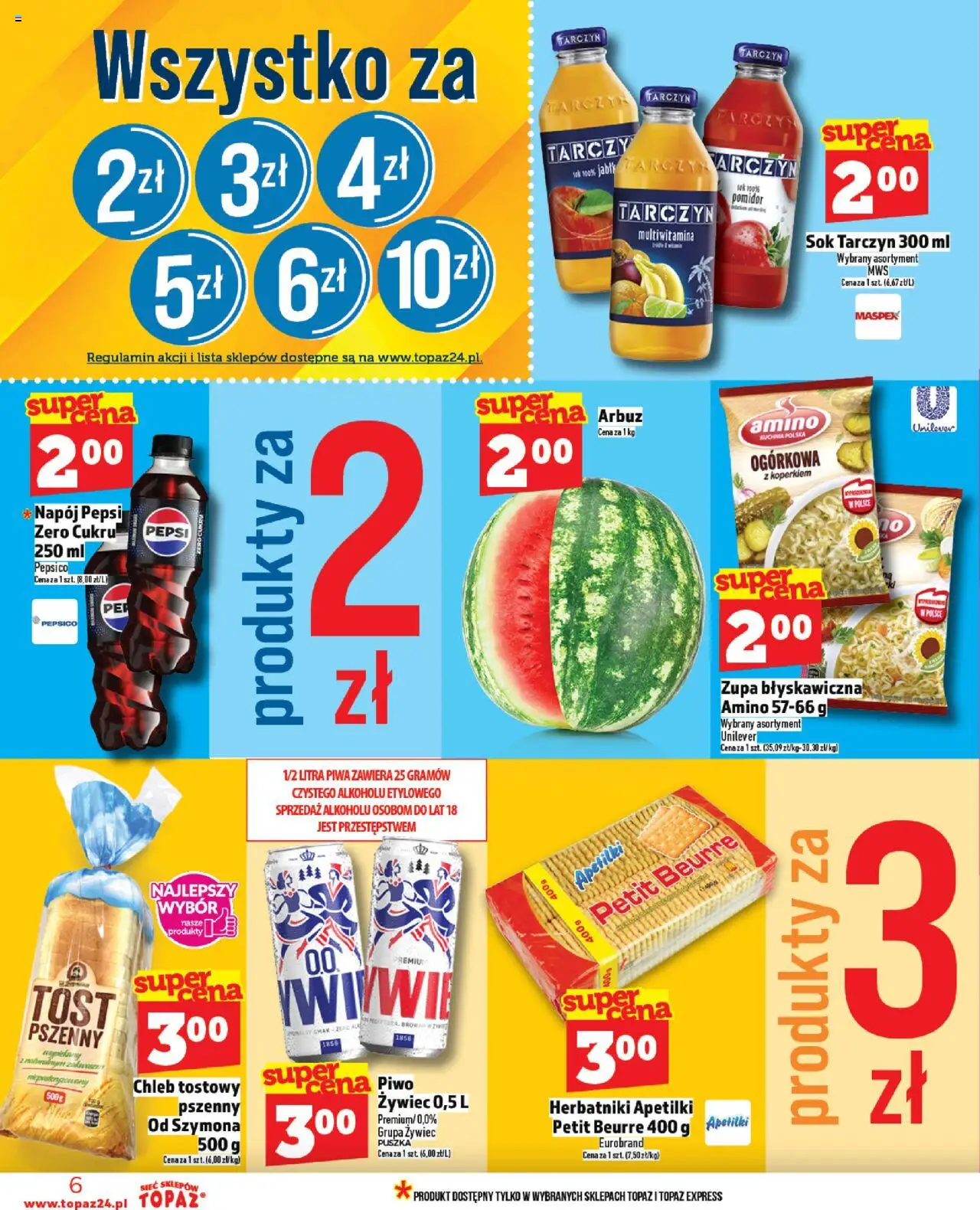 Topaz Gazetka - Ceny małe na stałe od 14.08.2025 | Strona: 6 | Produkty: Chleb tostowy, Pepsi, Herbatniki, Zupa