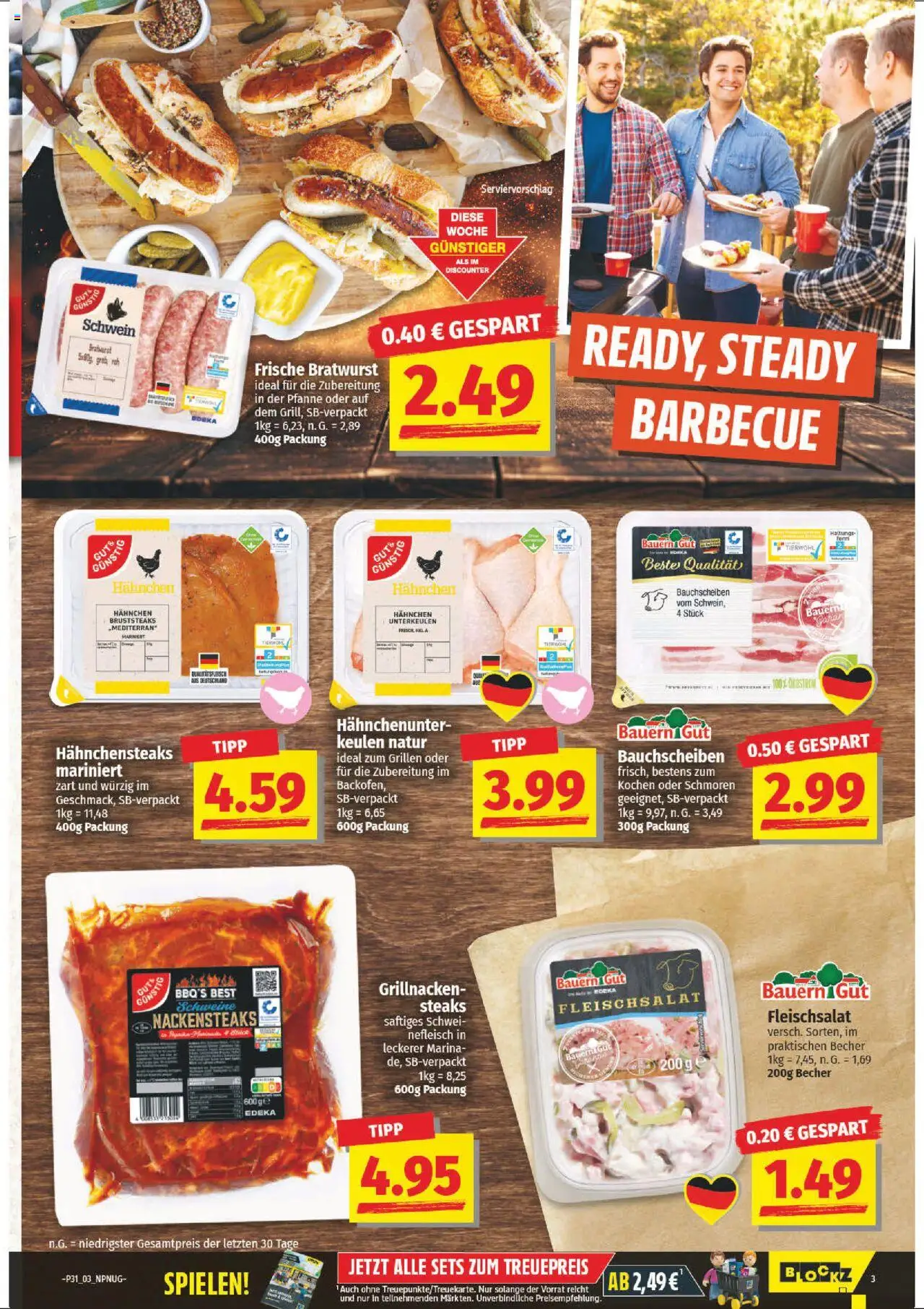 NP Discount Prospekt 	 - gültig ab dem 28.07.2025 | Seite: 3 | Produkte: Nackensteaks, Hahnchen, Bratwurst