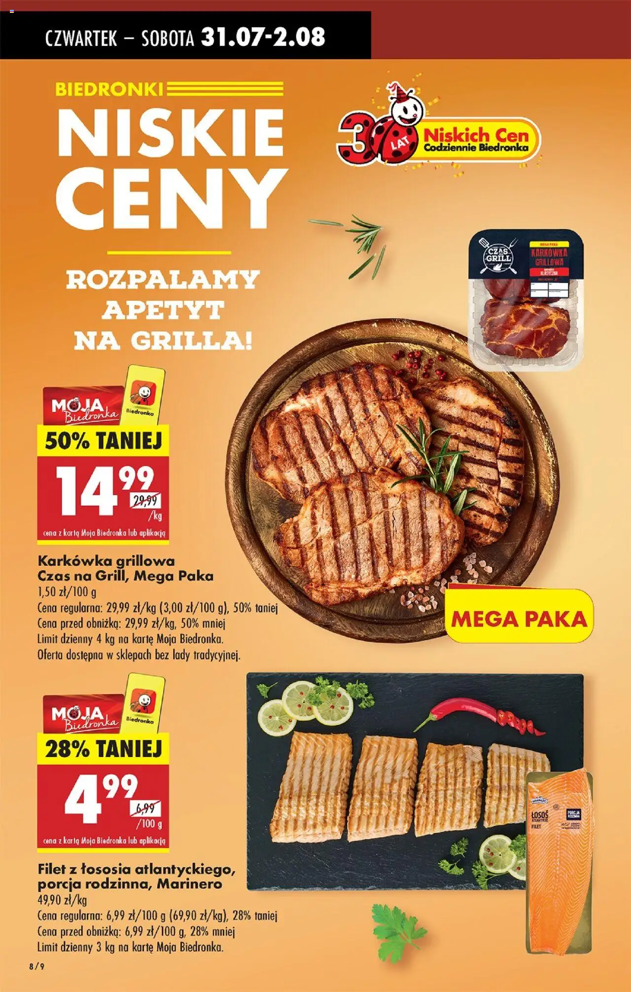 Biedronka gazetka - Oferta W tym tygodniu od 31.07.2025 | Strona: 10 | Produkty: Karta, Karkówka, Łosoś, Filet z łososia