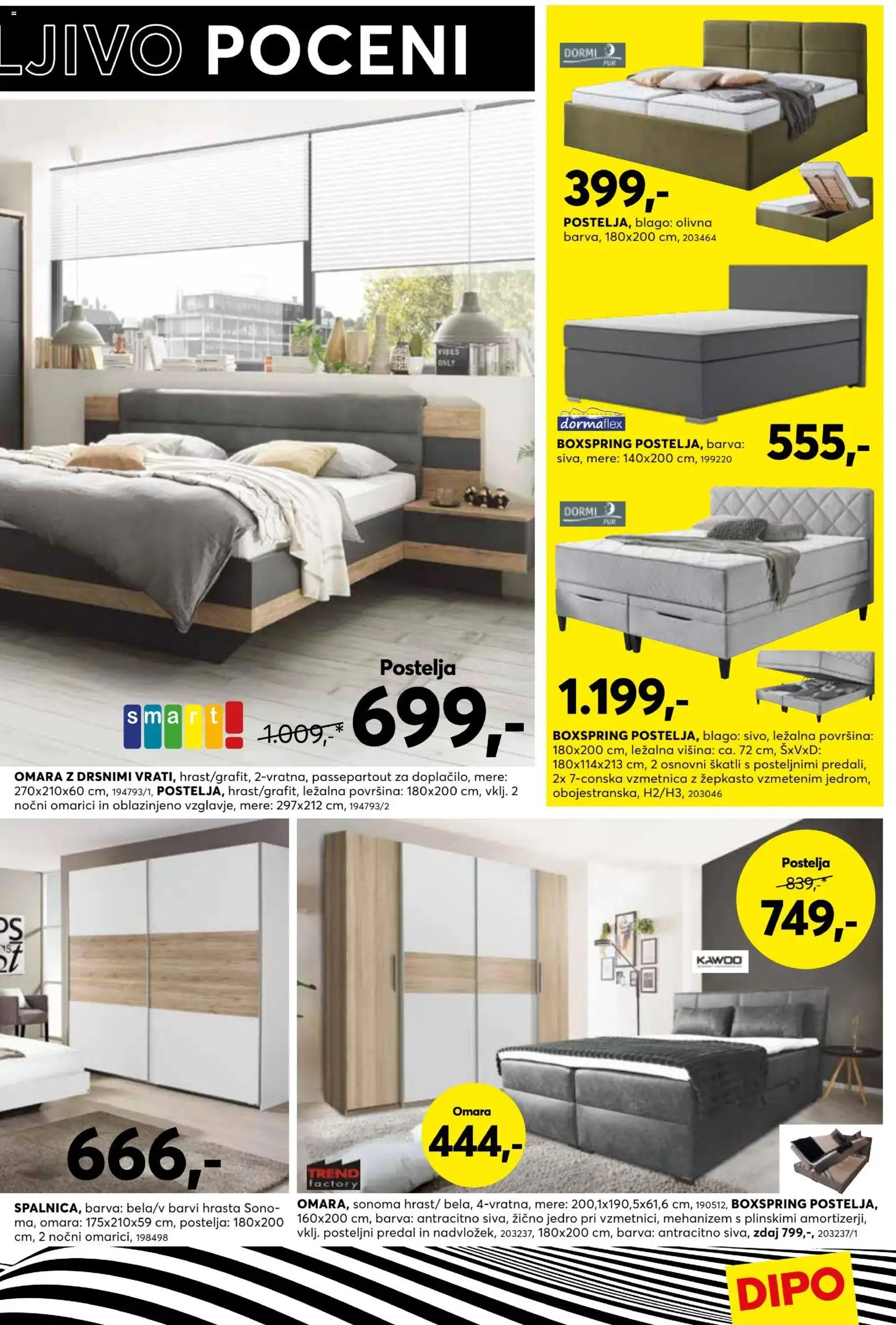 Novi Dipo katalog ponudbe – veljaven od 22.10.2025 | Stran: 9 | Izdelki: Postelja, Vzmetnica, Omara, Barva