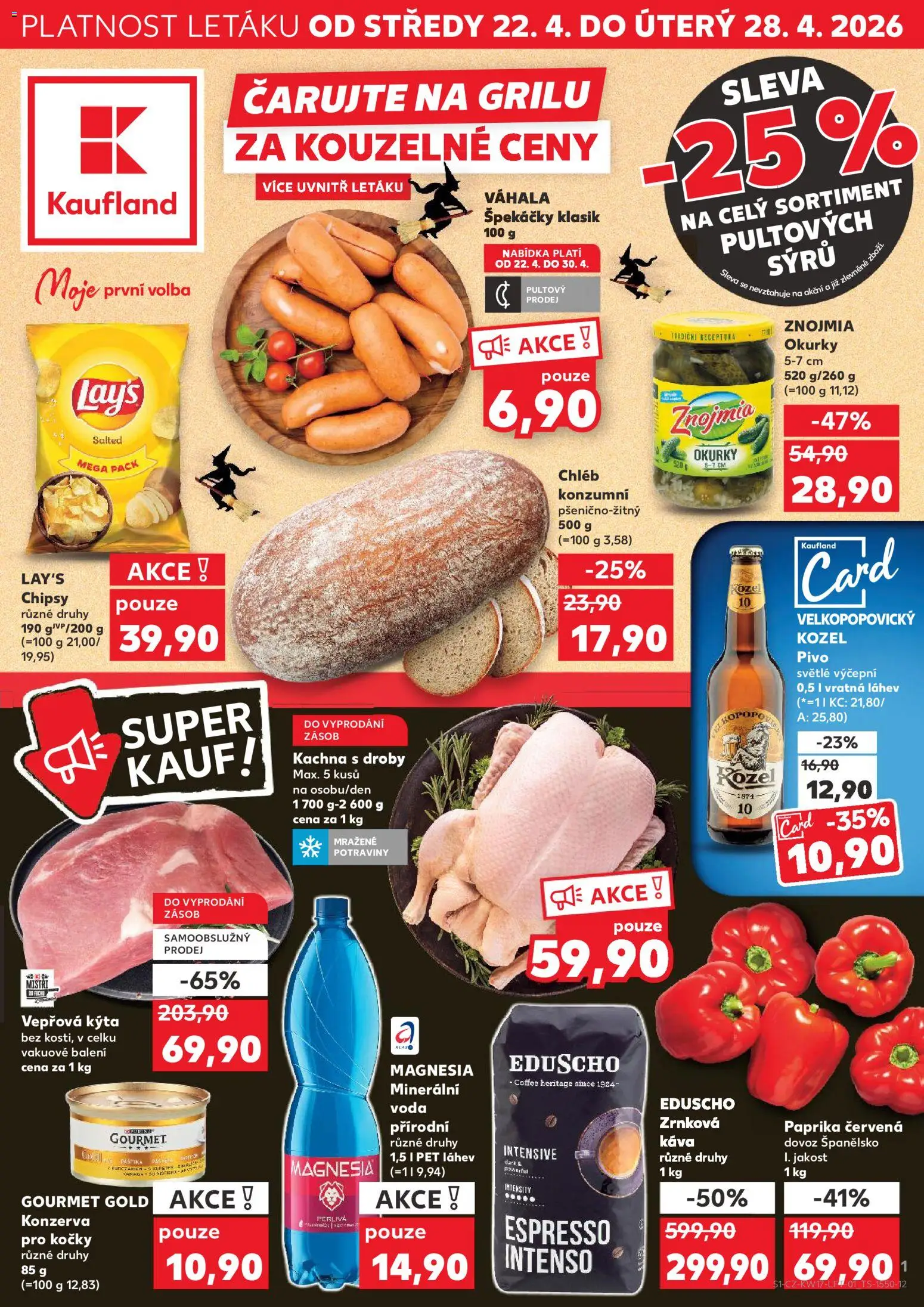 Kaufland leták od 22.04.2026 | Strana: 1 | Produkty: Chléb, Pivo, Gourmet Gold, Konzerva pro kočky