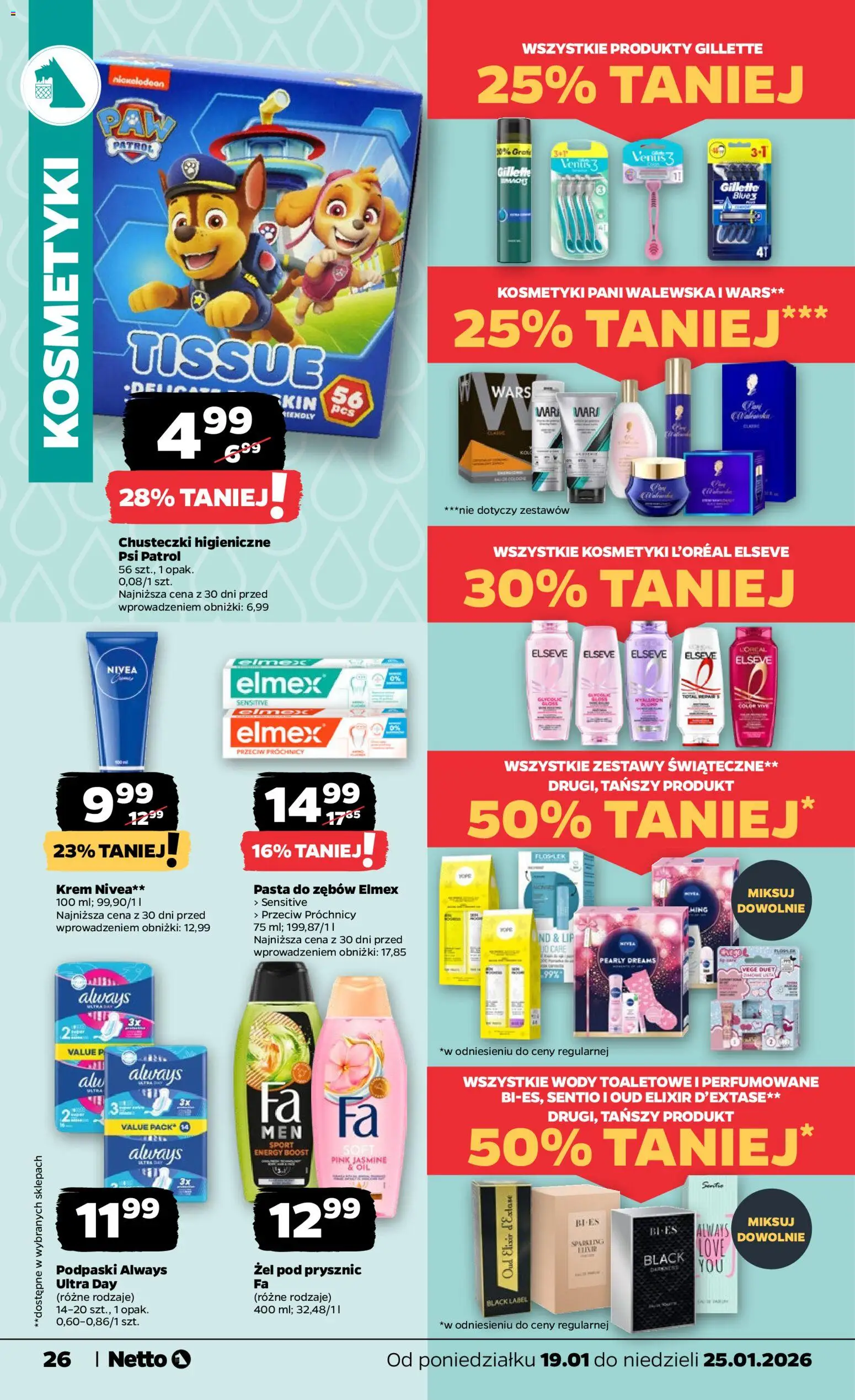 Netto gazetka - Spożywcza od 19.01.2026 | Strona: 26 | Produkty: Gillette, Podpaski, Prysznic, Black Label