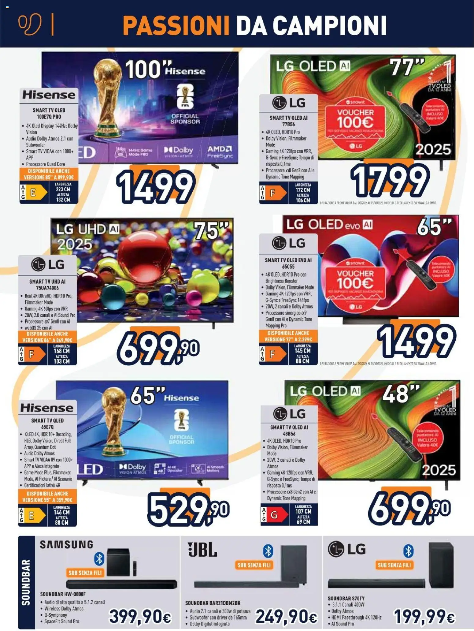 Volantino Unieuro del 13.02.2026 | Pagina: 4 | Prodotti: smart TV, TV, Audio, Samsung