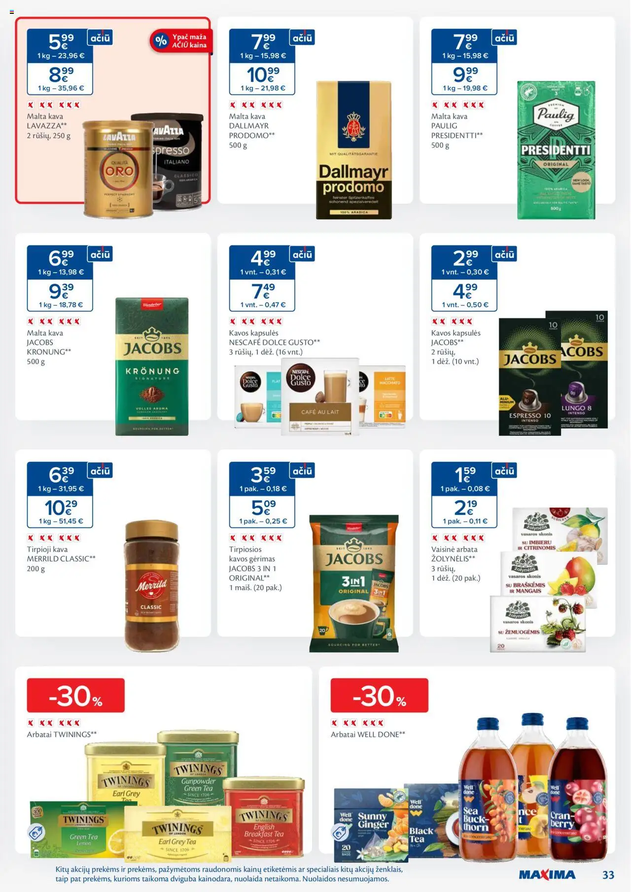 MAXIMA leidinys│galioja nuo 24.06.2025 | Puslapis: 33 | Prekių: Tirpioji kava, Kava, Arbata