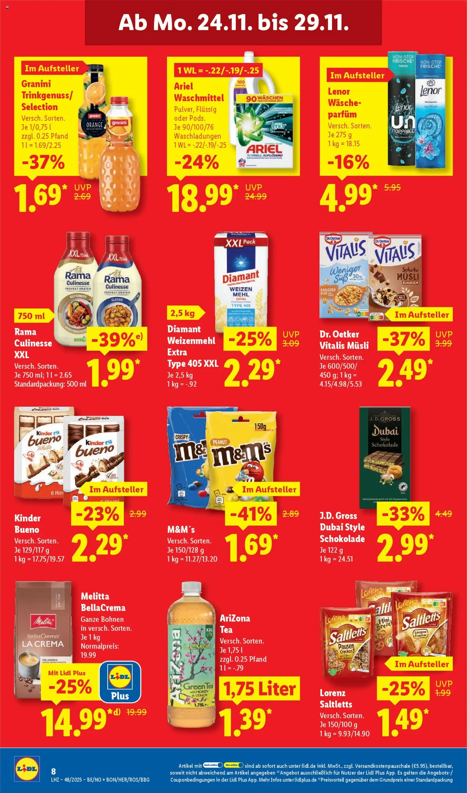 Lidl Prospekt Bestwig – gültig ab 24.11.2025 | Seite: 8 | Produkte: Lenor, Mehl, M&M's, Waschmittel