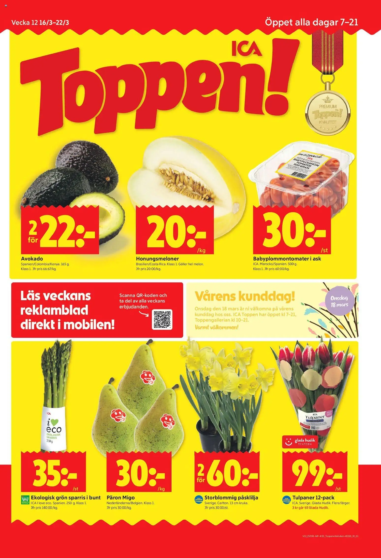 ICA Kvantum reklamblad aktuell från 16.03.2026 | Sida: 1 | Produkter: Galler, Tomater, Sparris